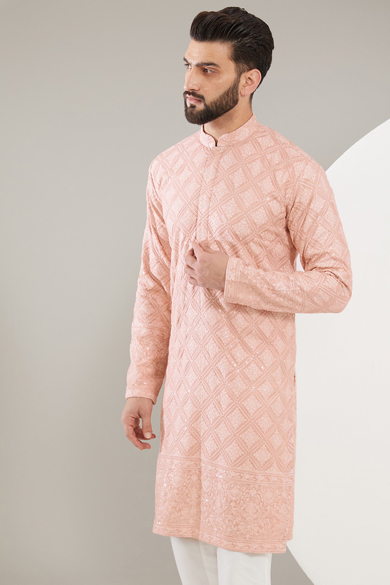 Peach Chikankari Kurta - kasbahmen