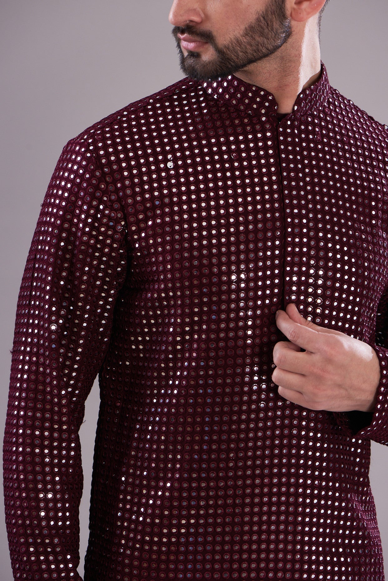 Maroon mirror work kurta - kasbahmen