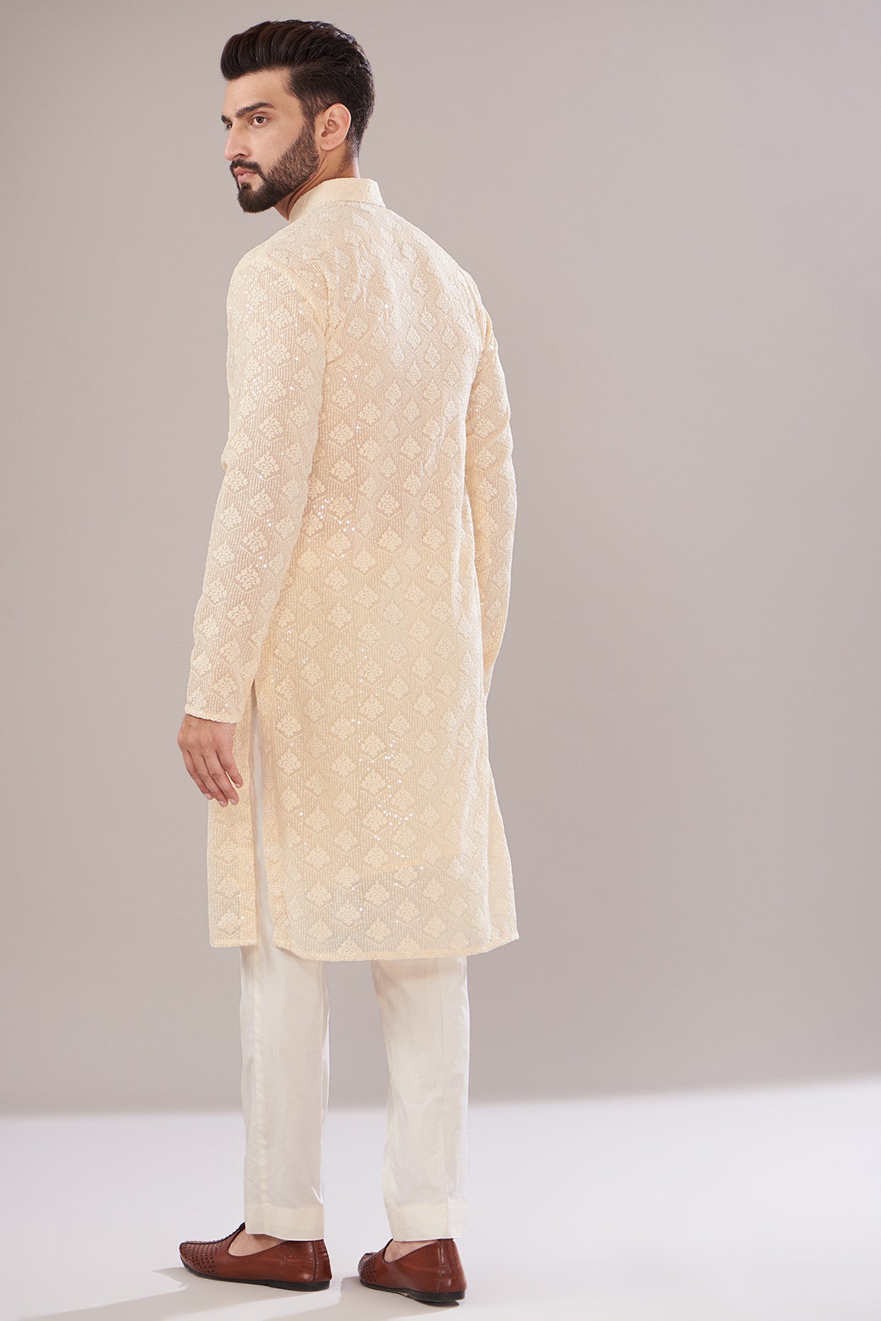 Light Beige Georgette Embroidered Kurta - kasbahmen