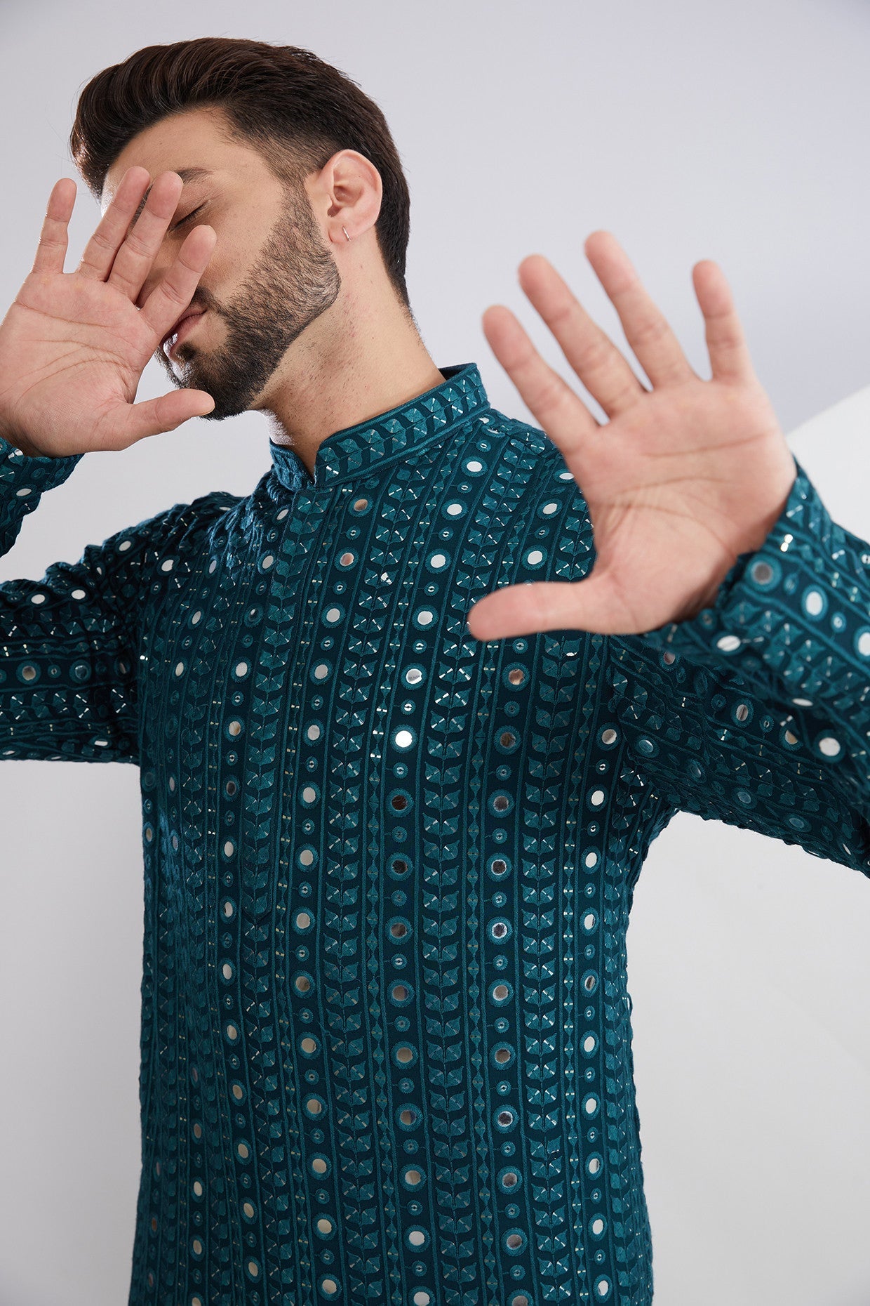 Teal Mirror Work Kurta - kasbahmen