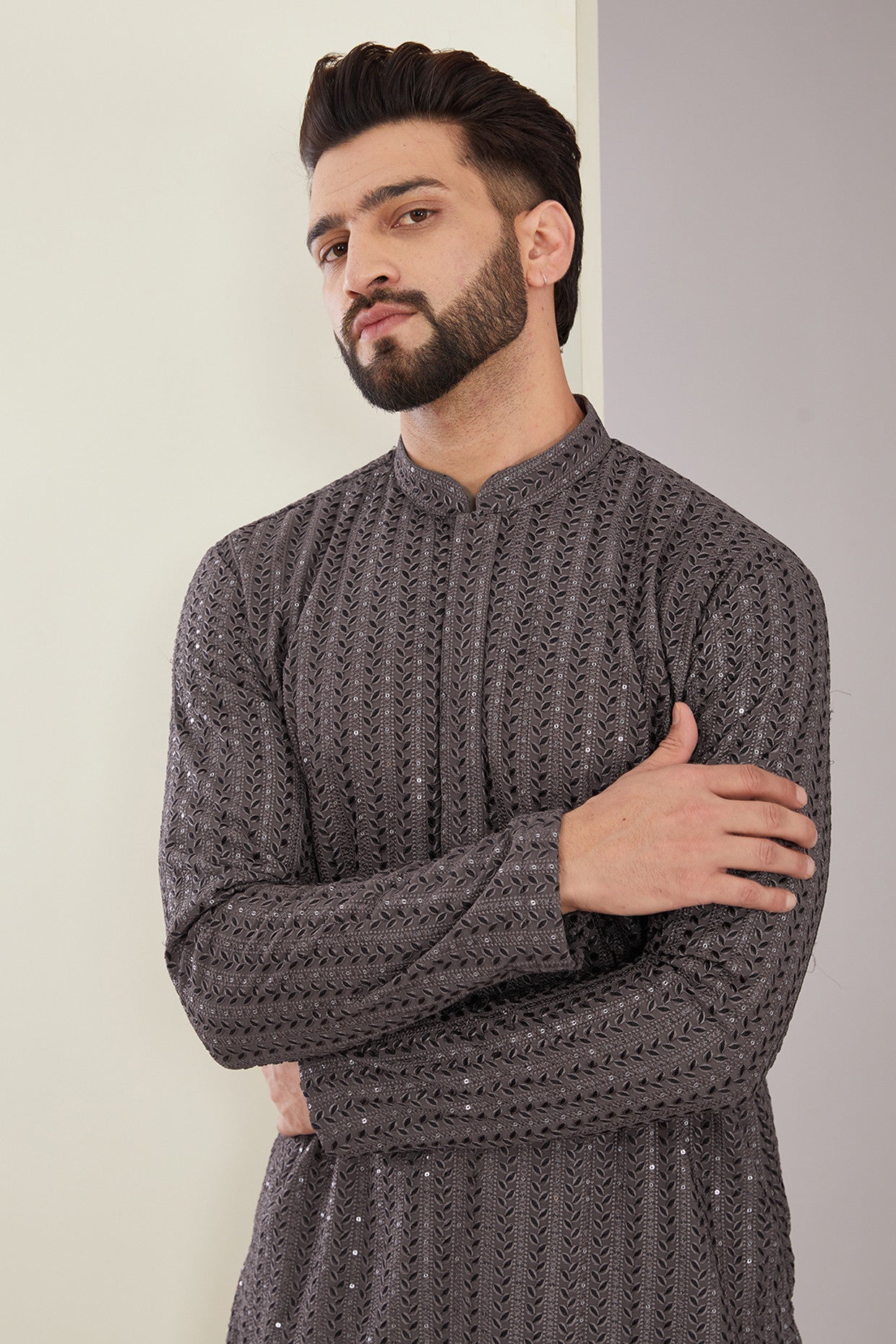 Metallic Grey Chikankari Kurta - kasbahmen