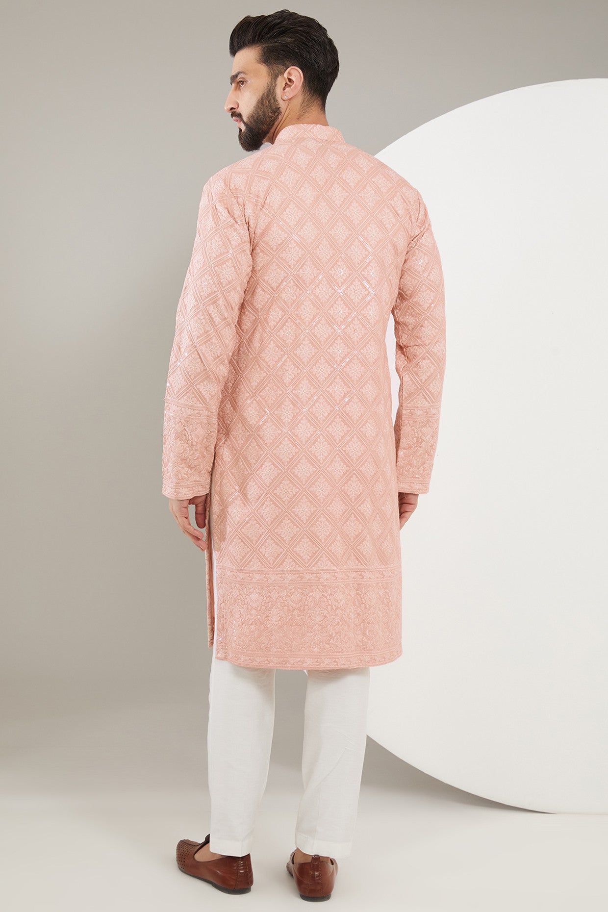 Peach Chikankari Kurta - kasbahmen