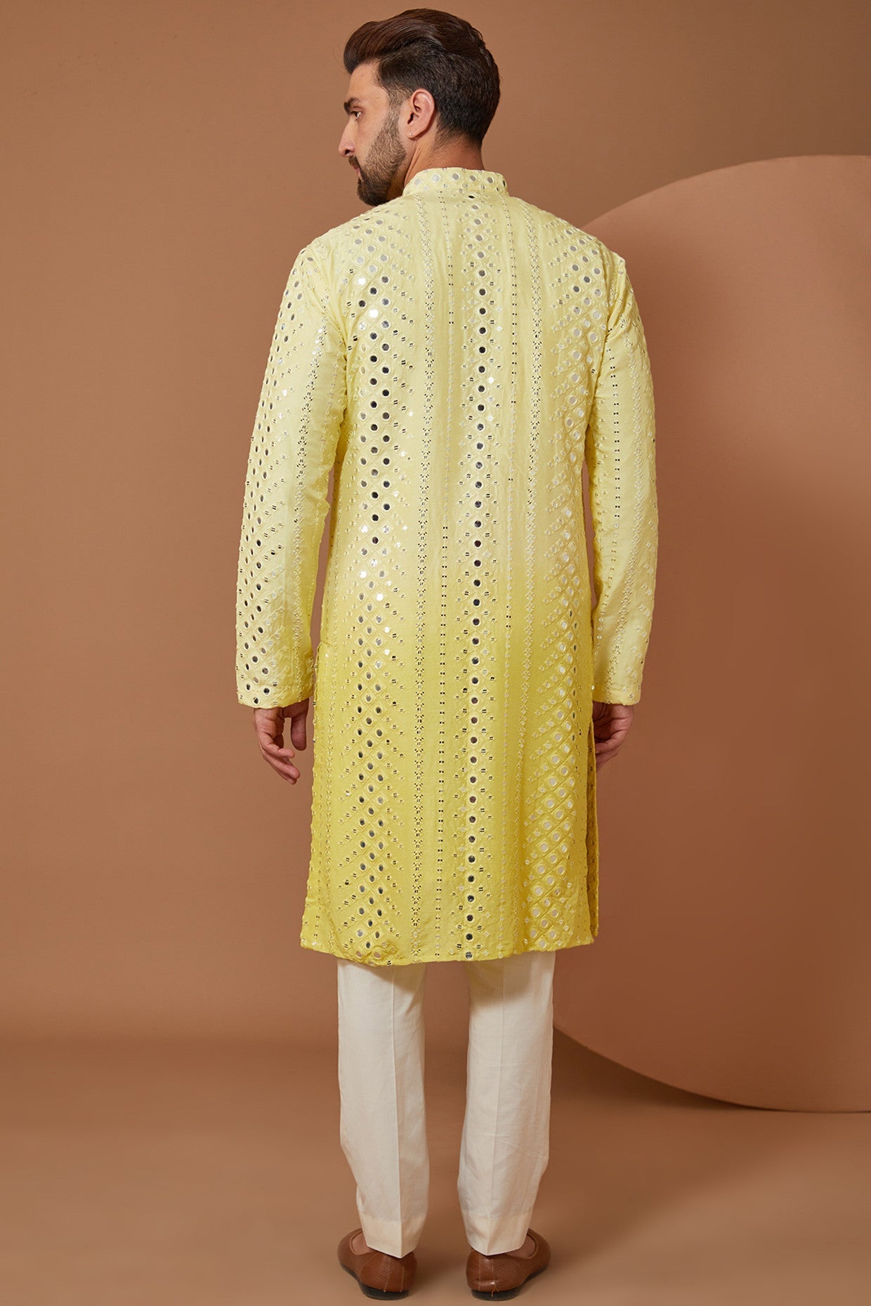 Yellow Ombre Shaded Mirror work kurta - kasbahmen