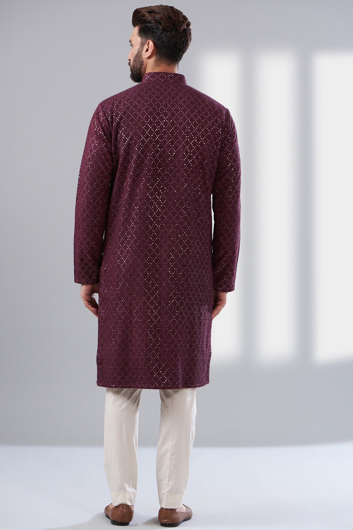 Wine thread work sequenced kurta - kasbahmen
