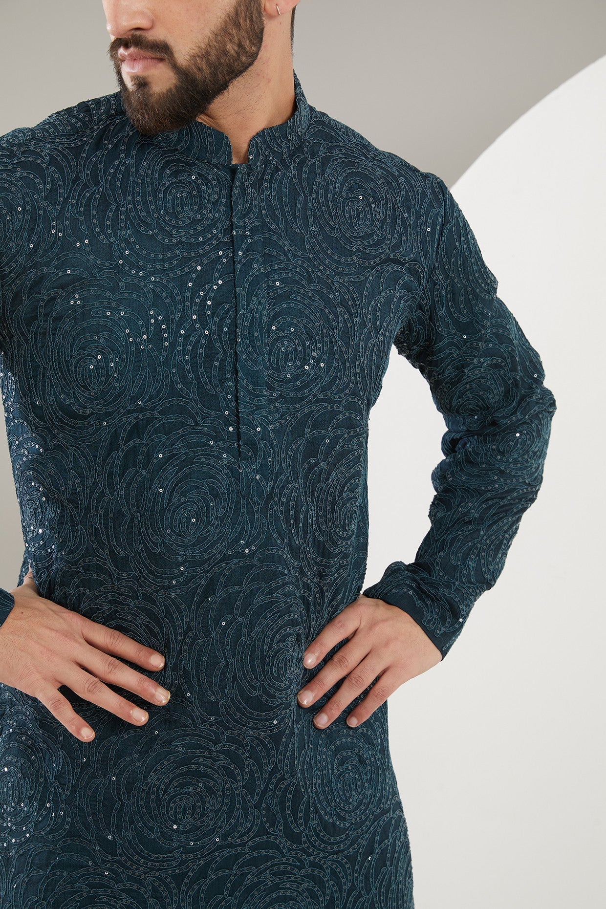 Dark teal floral embrodried kurta - kasbahmen