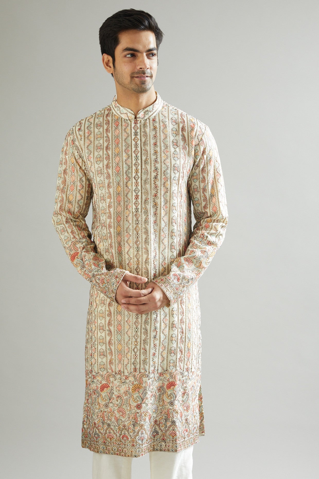 Nude Embroidered Kurta - kasbahmen