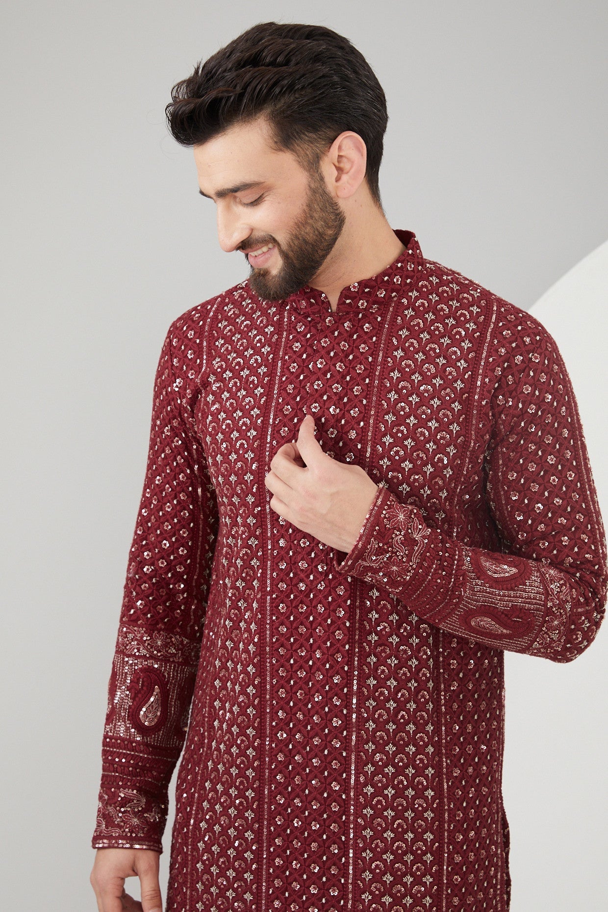 Maroon Georgette Thread Embroidered Chikankari Kurta - kasbahmen