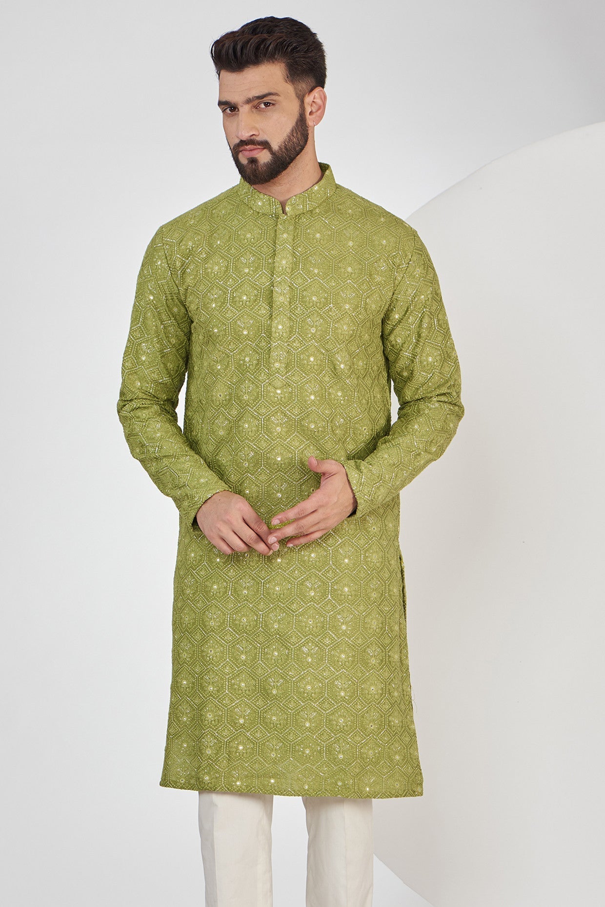 Mehndi Green Chikankari Kurta - kasbahmen