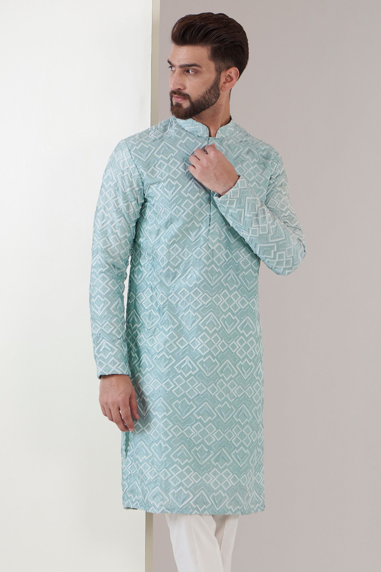 Mint Blue Chikankari kurta - kasbahmen