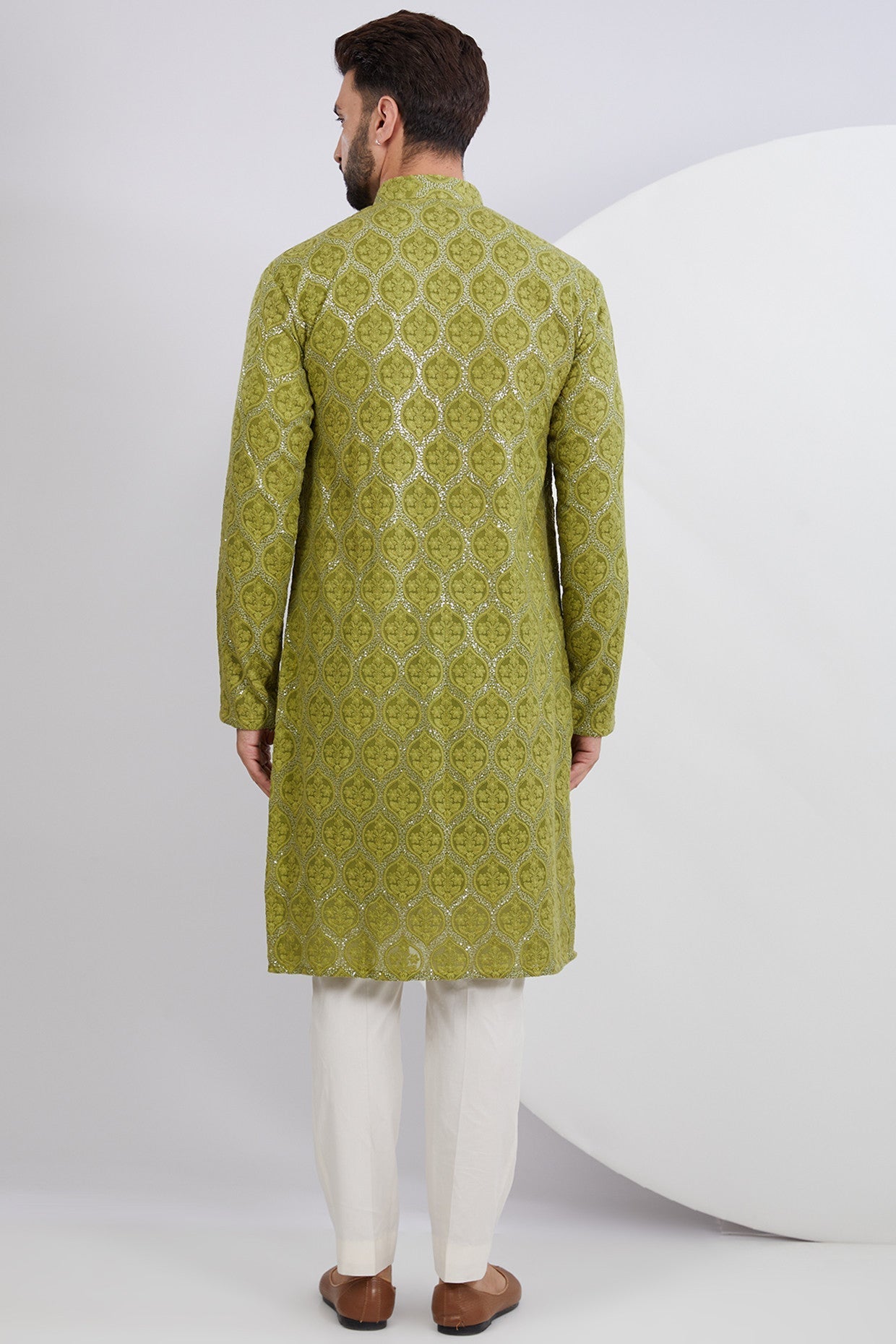 Mehndi Green Embroidered Kurta - kasbahmen
