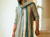 Green Mirror-work Kurta paired with Mirrorwork Stole - kasbahmen