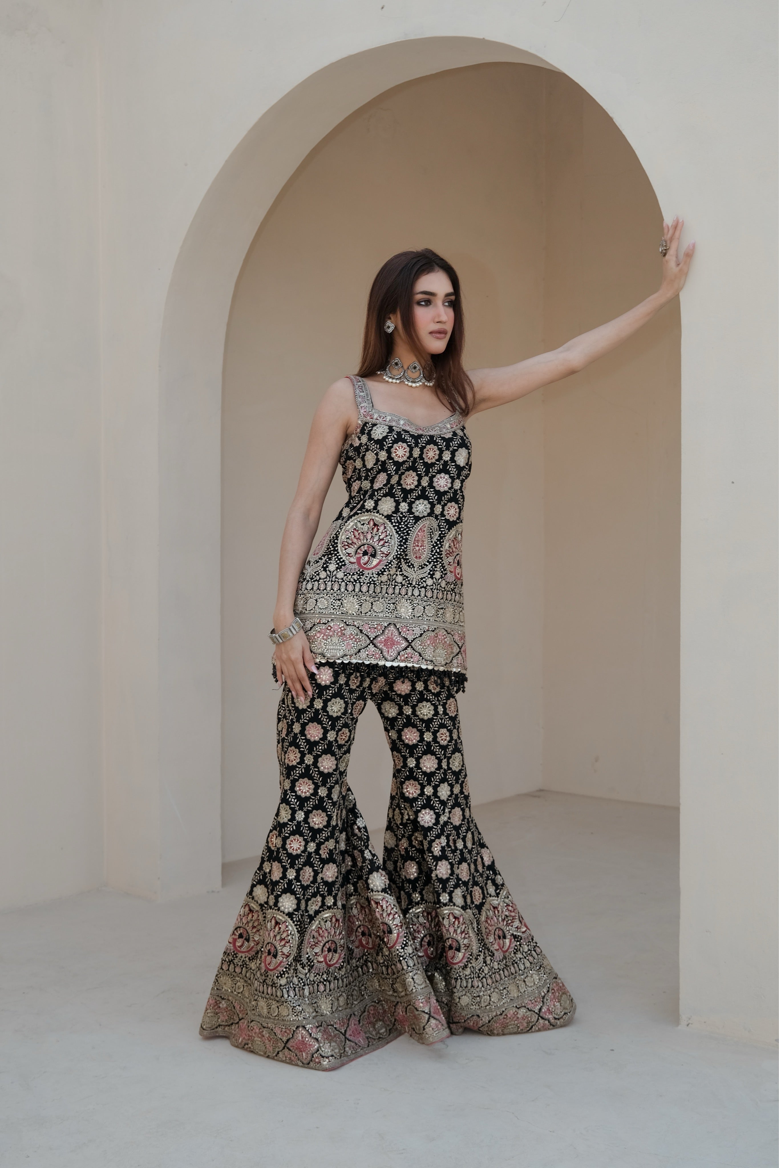 Midnight Royalty — A Luxuriously Crafted Sharara Set Celebrating Old-World Artistry
