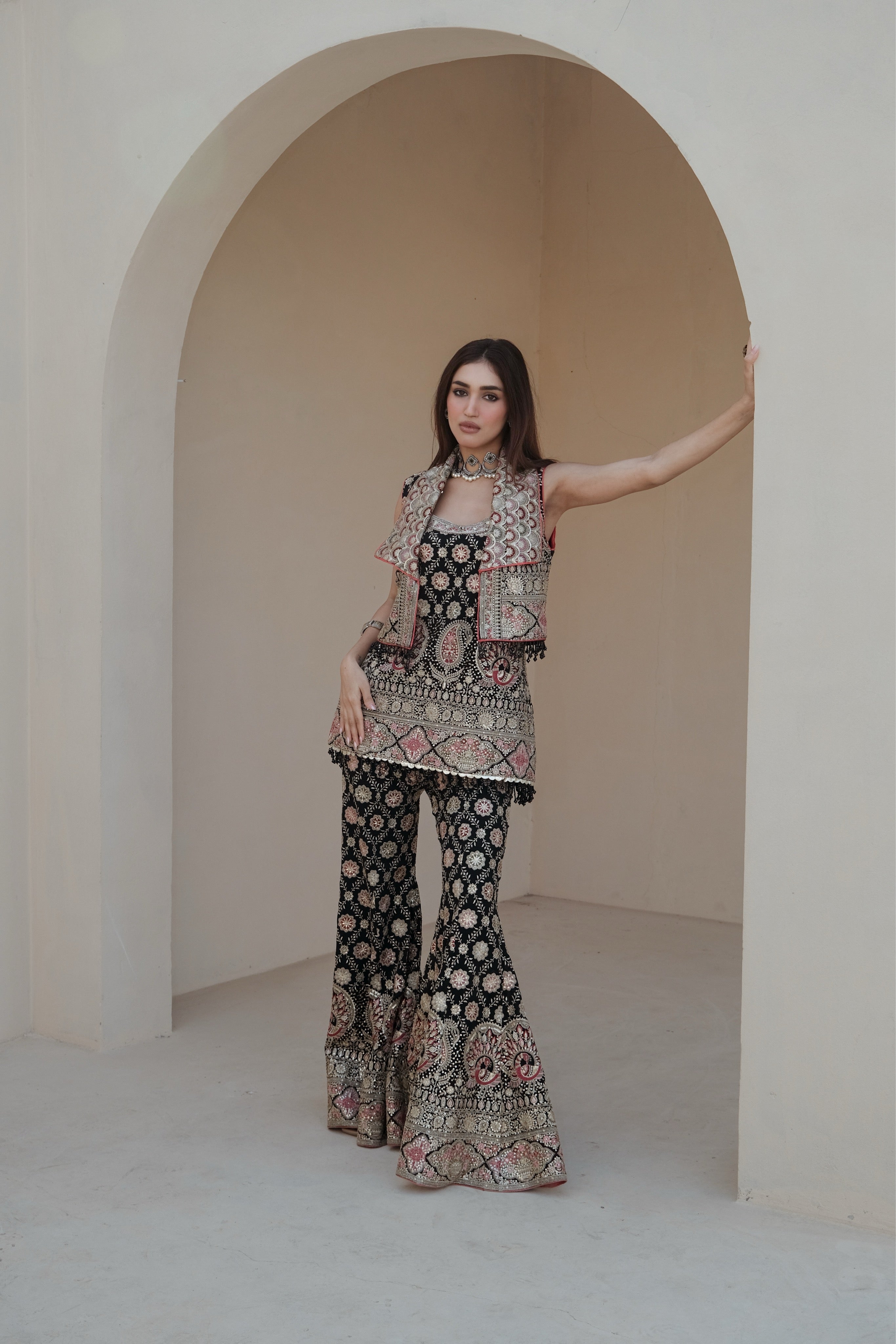 Midnight Royalty — A Luxuriously Crafted Sharara Set Celebrating Old-World Artistry