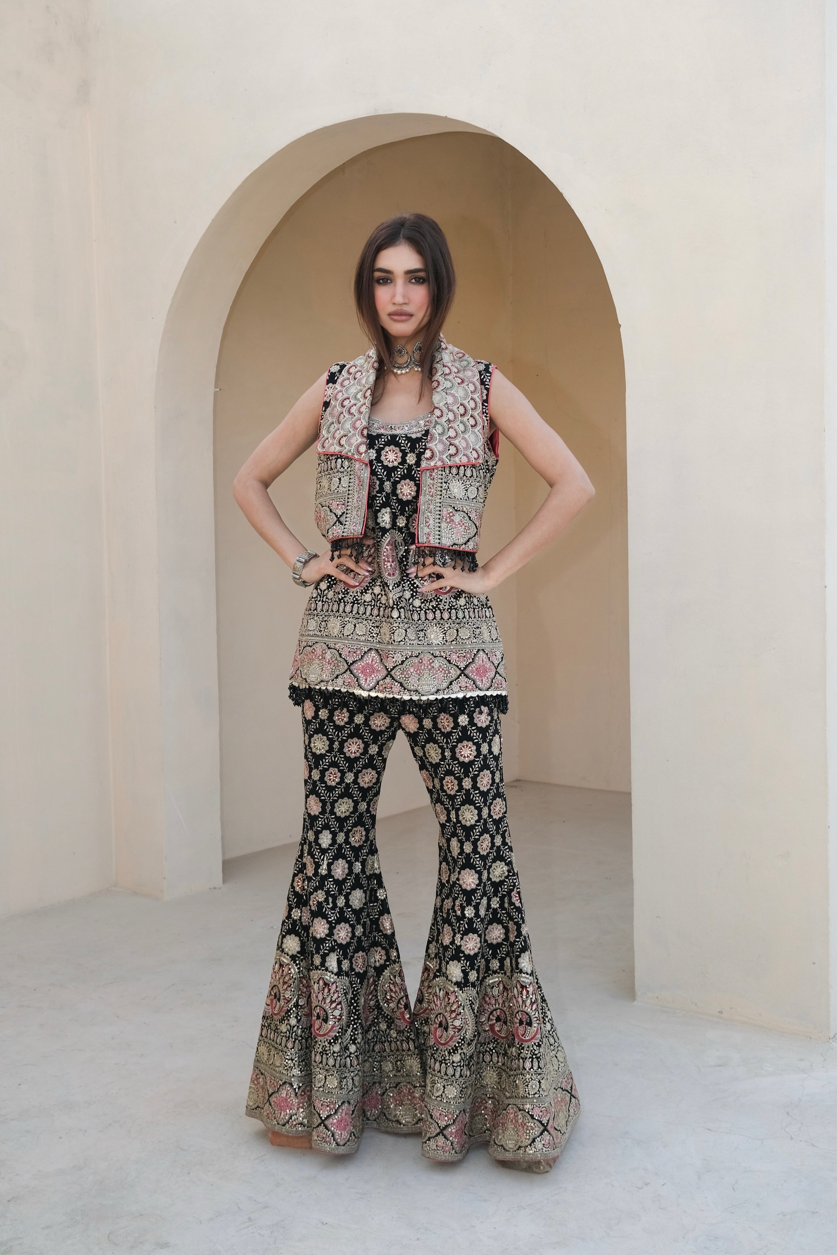 Midnight Royalty — A Luxuriously Crafted Sharara Set Celebrating Old-World Artistry