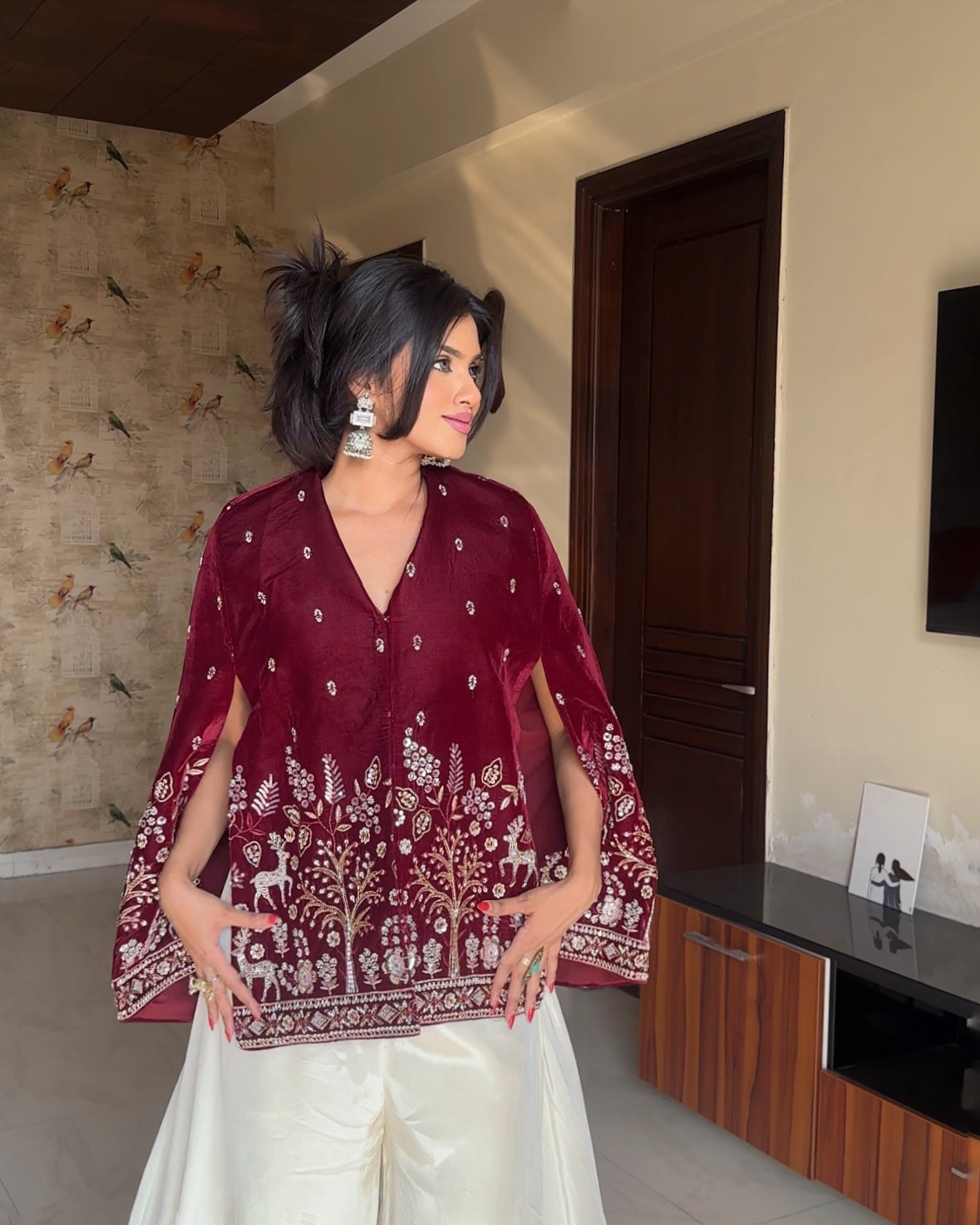Maroon Velvet Heritage Cape