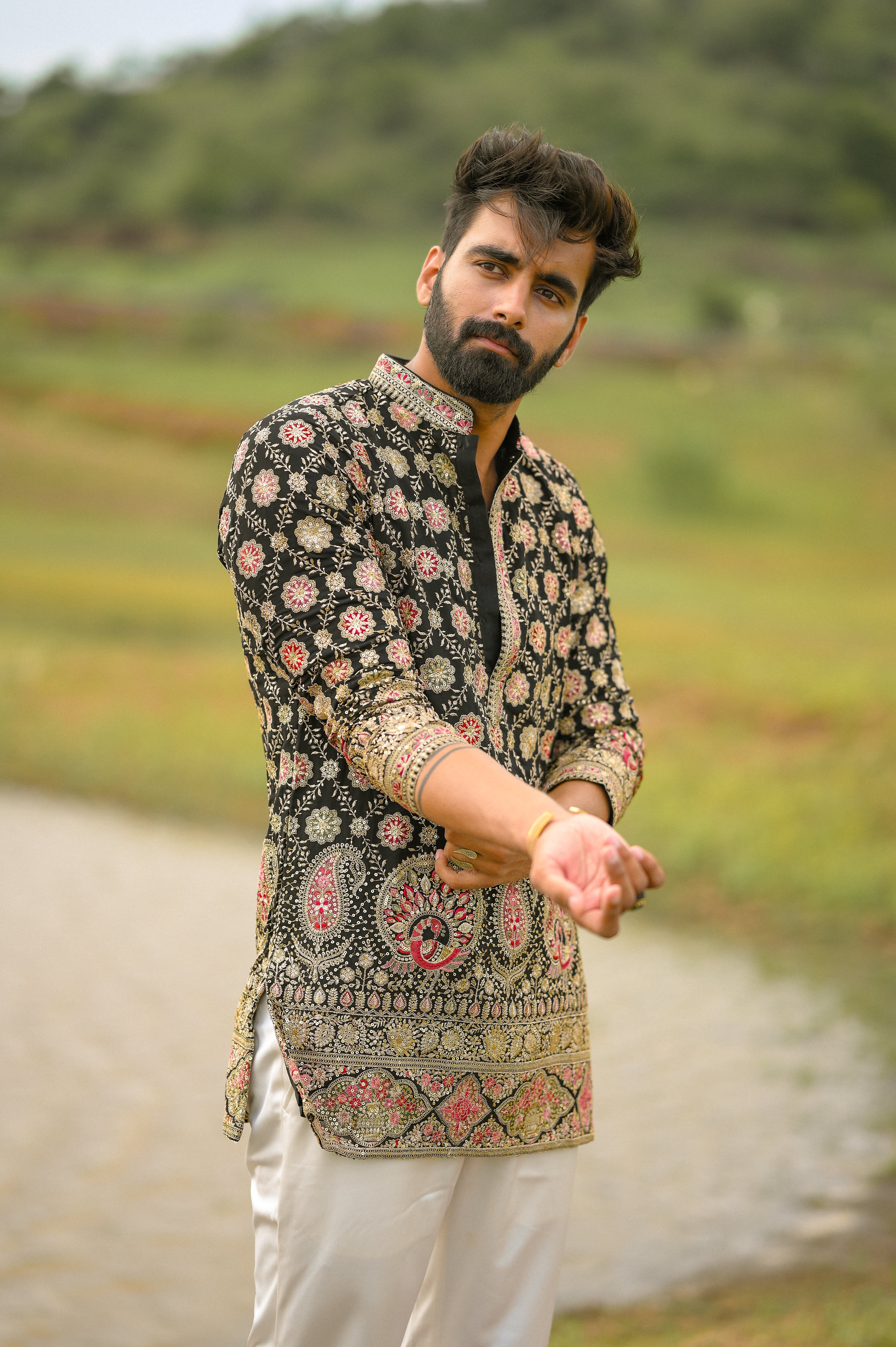Black Georgette Zari Work Short Kurta