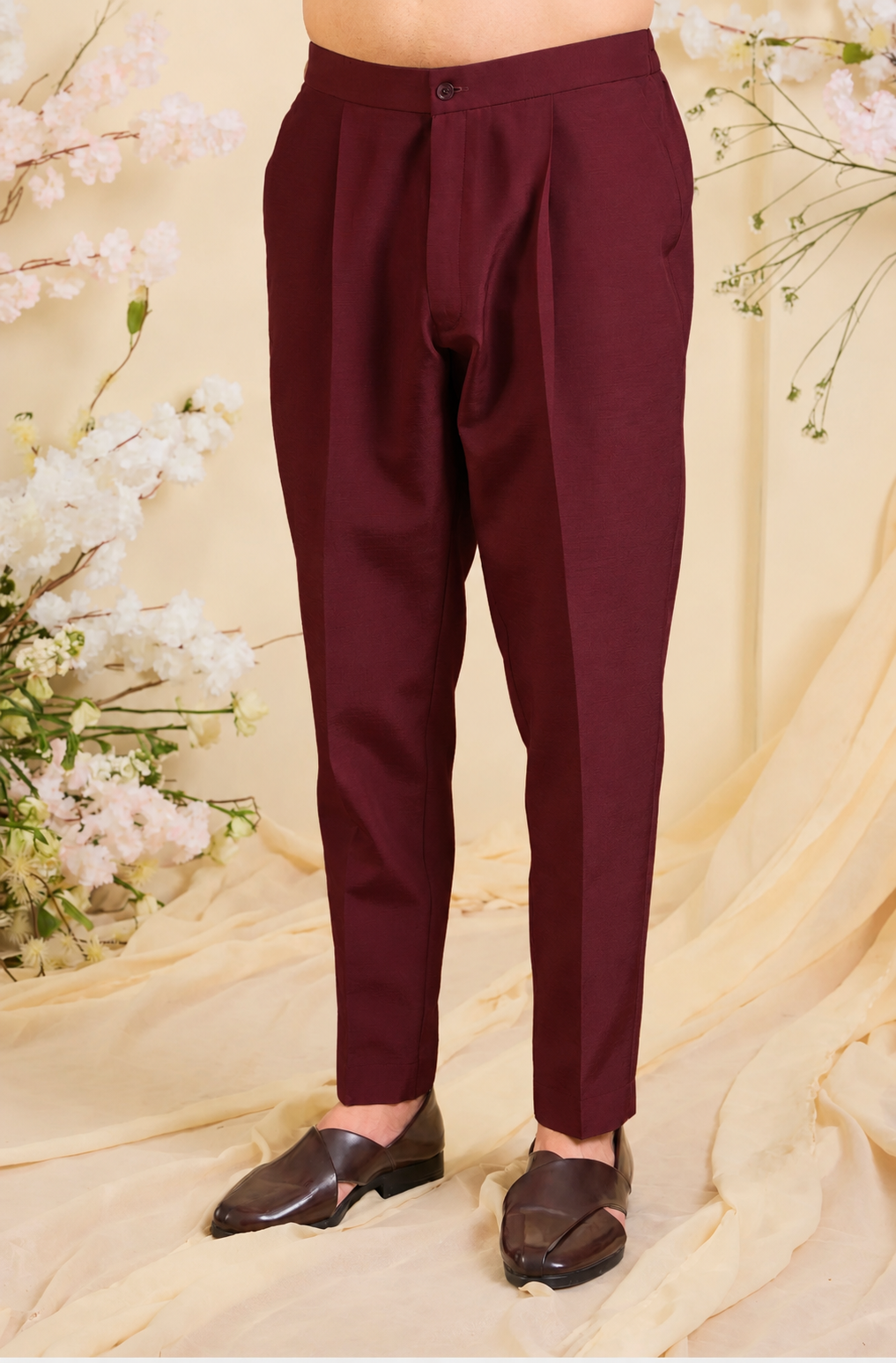 MAROON SILK DUPION FORMAL PANT PYJAMAS