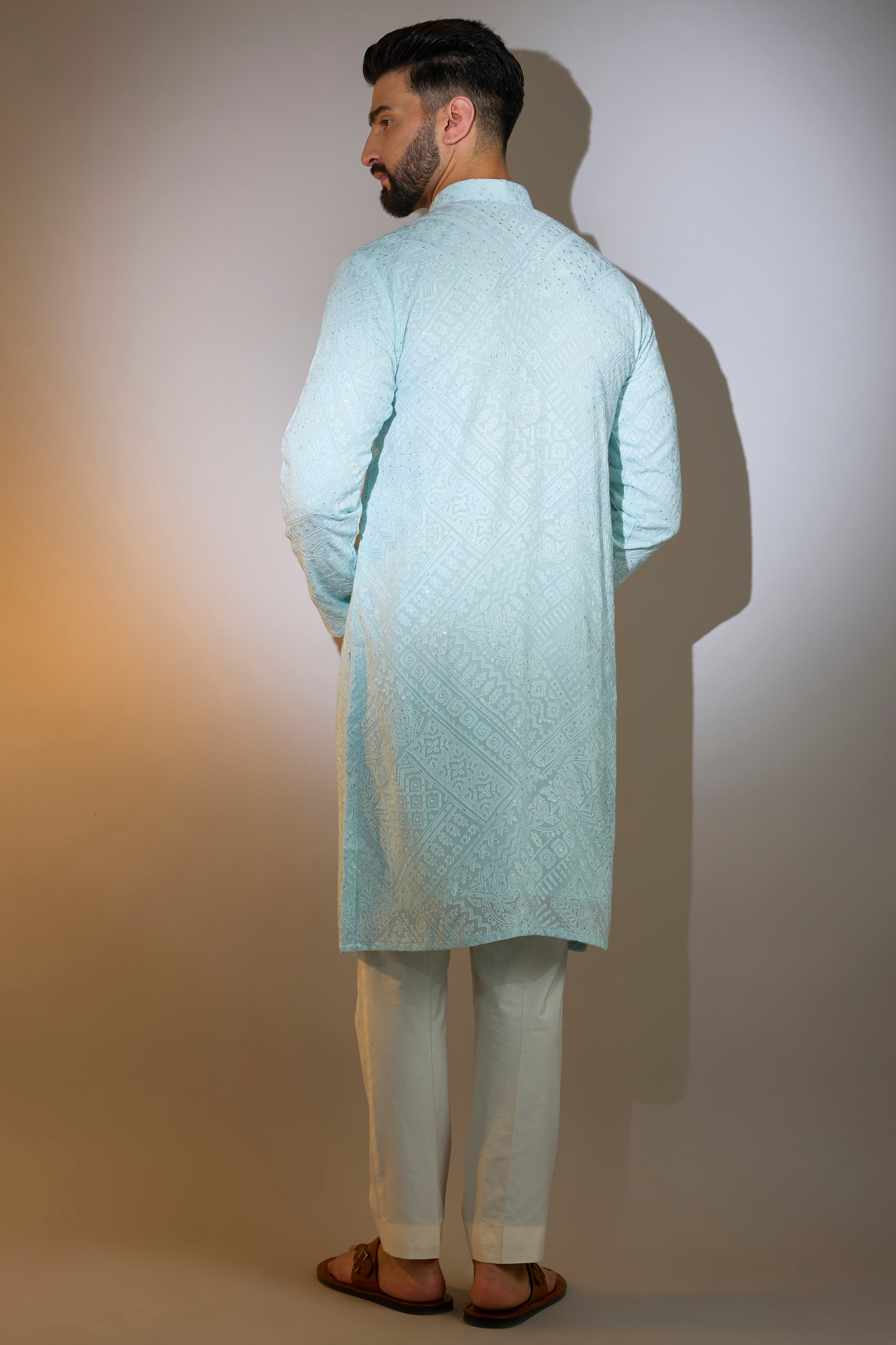 signature powder blue threadwork kurta