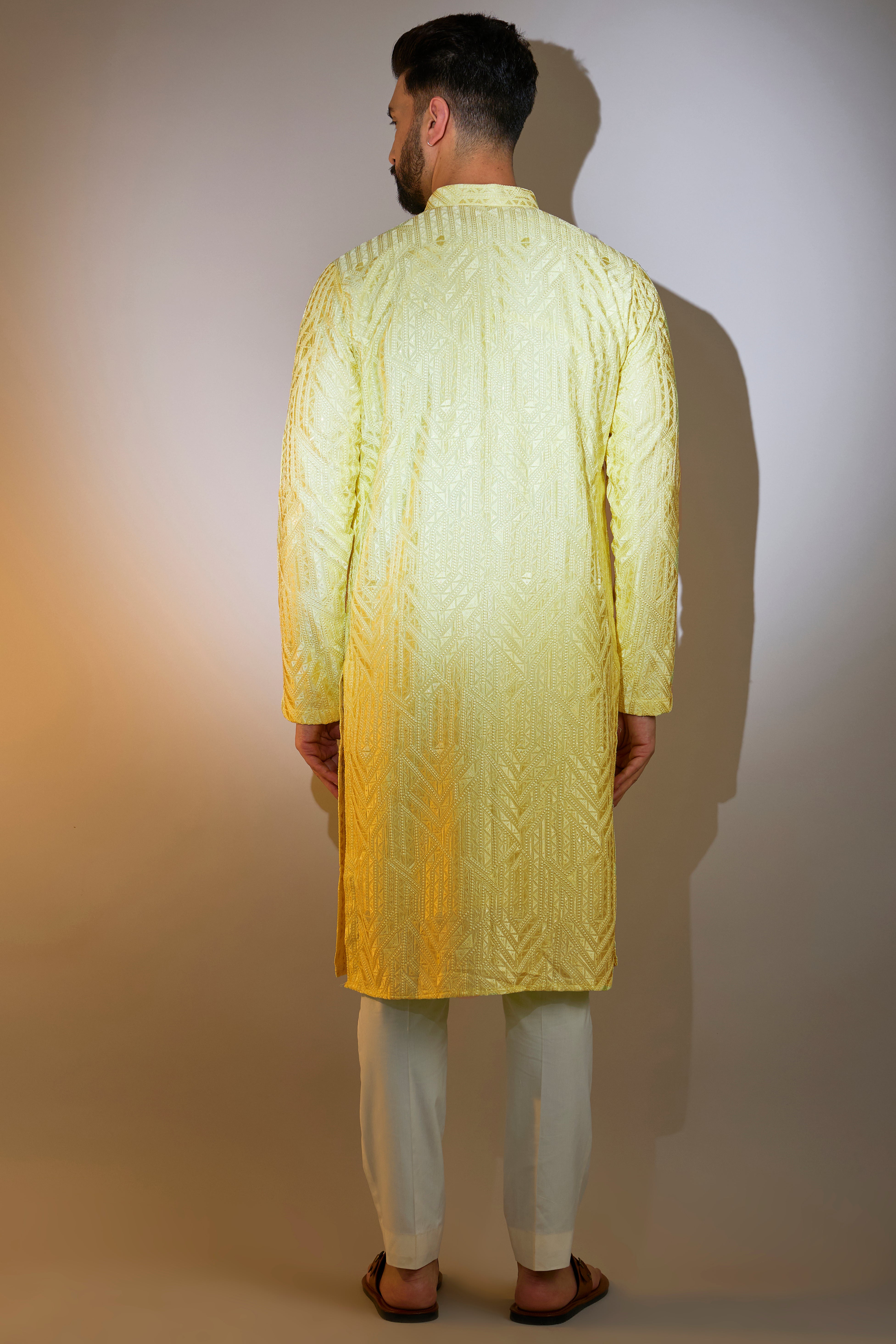 yellow geometrically embroidried thread work kruta