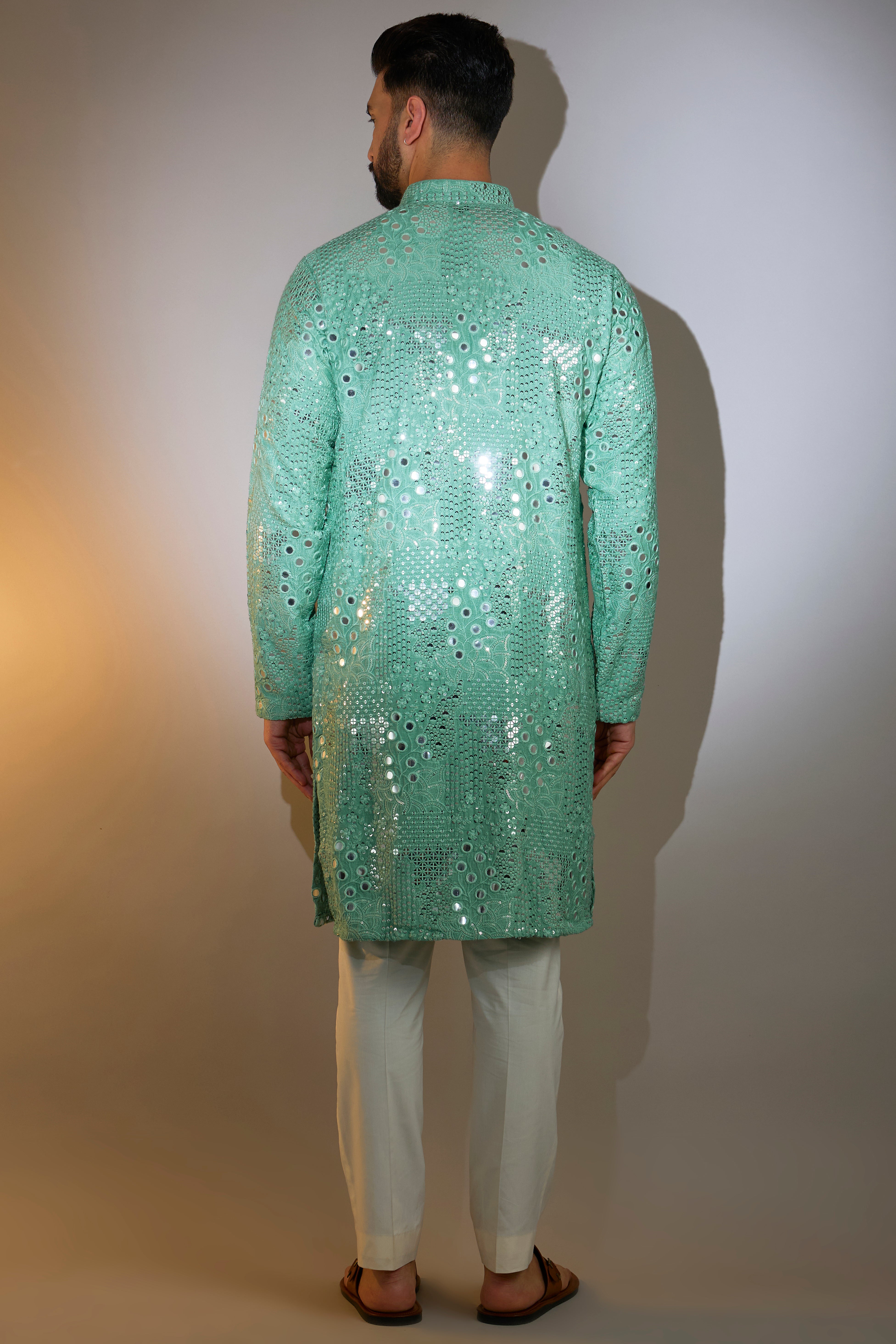 sage green mirror work kurta