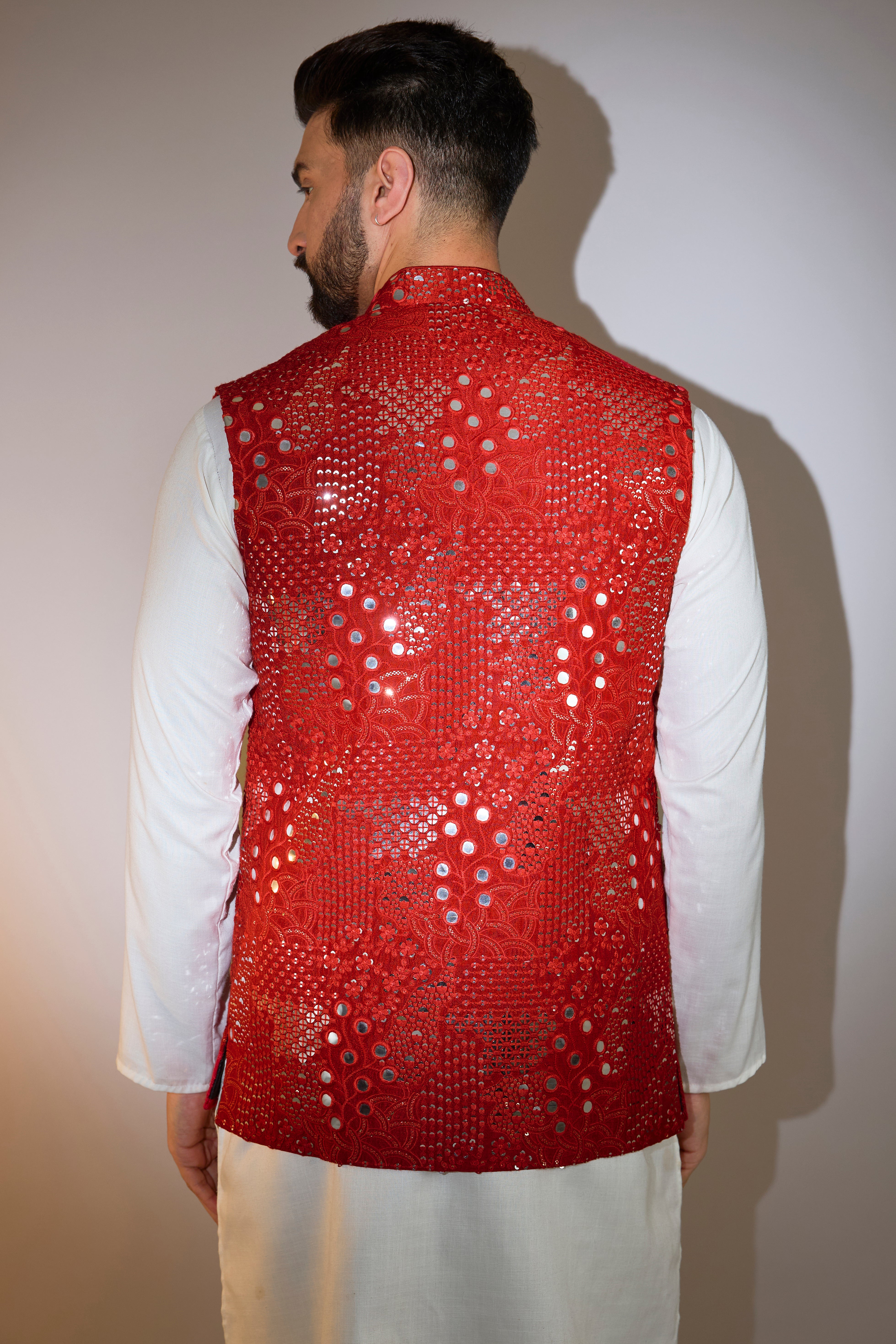 red mirror work short jacket