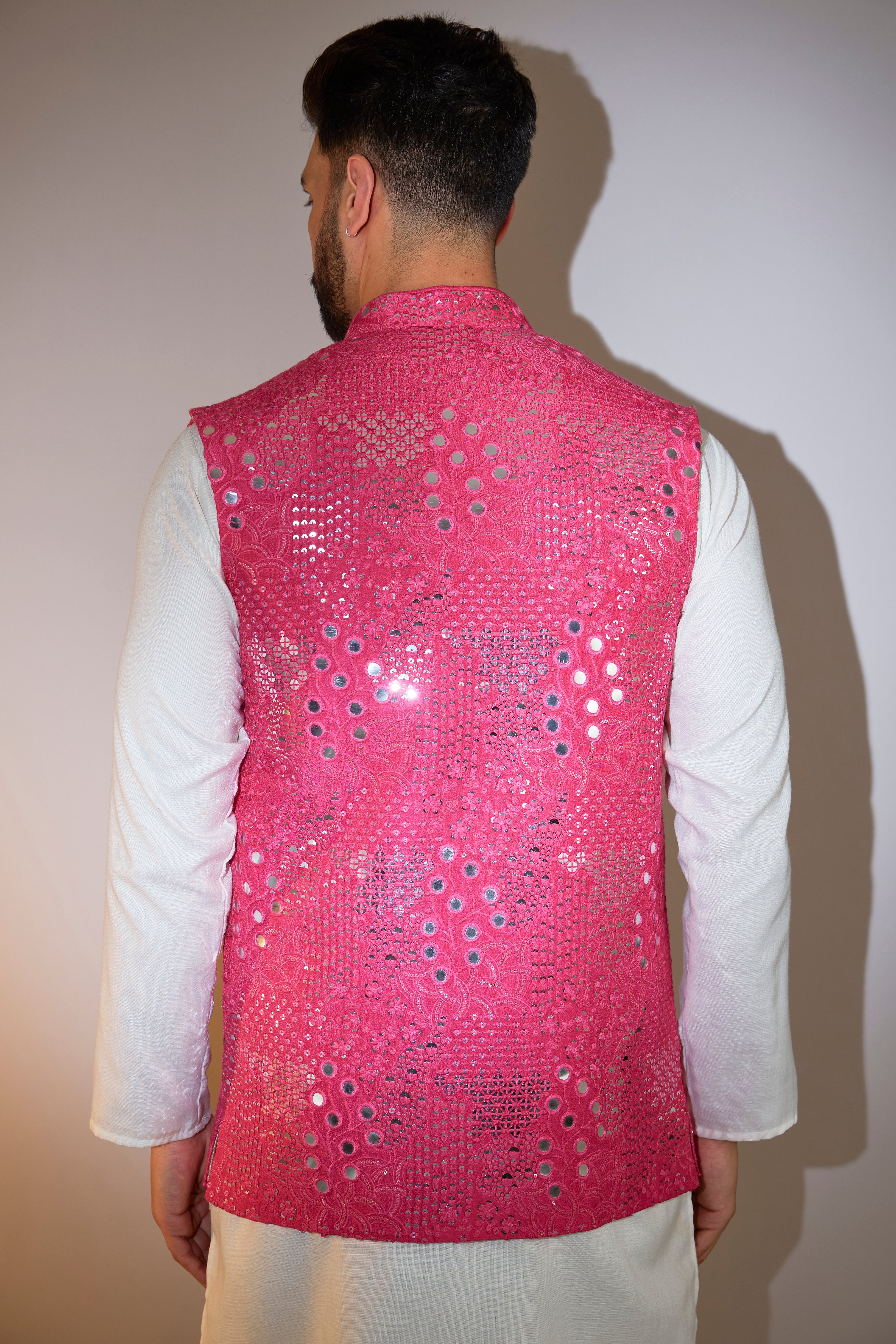 hot pink short mirror work jacket