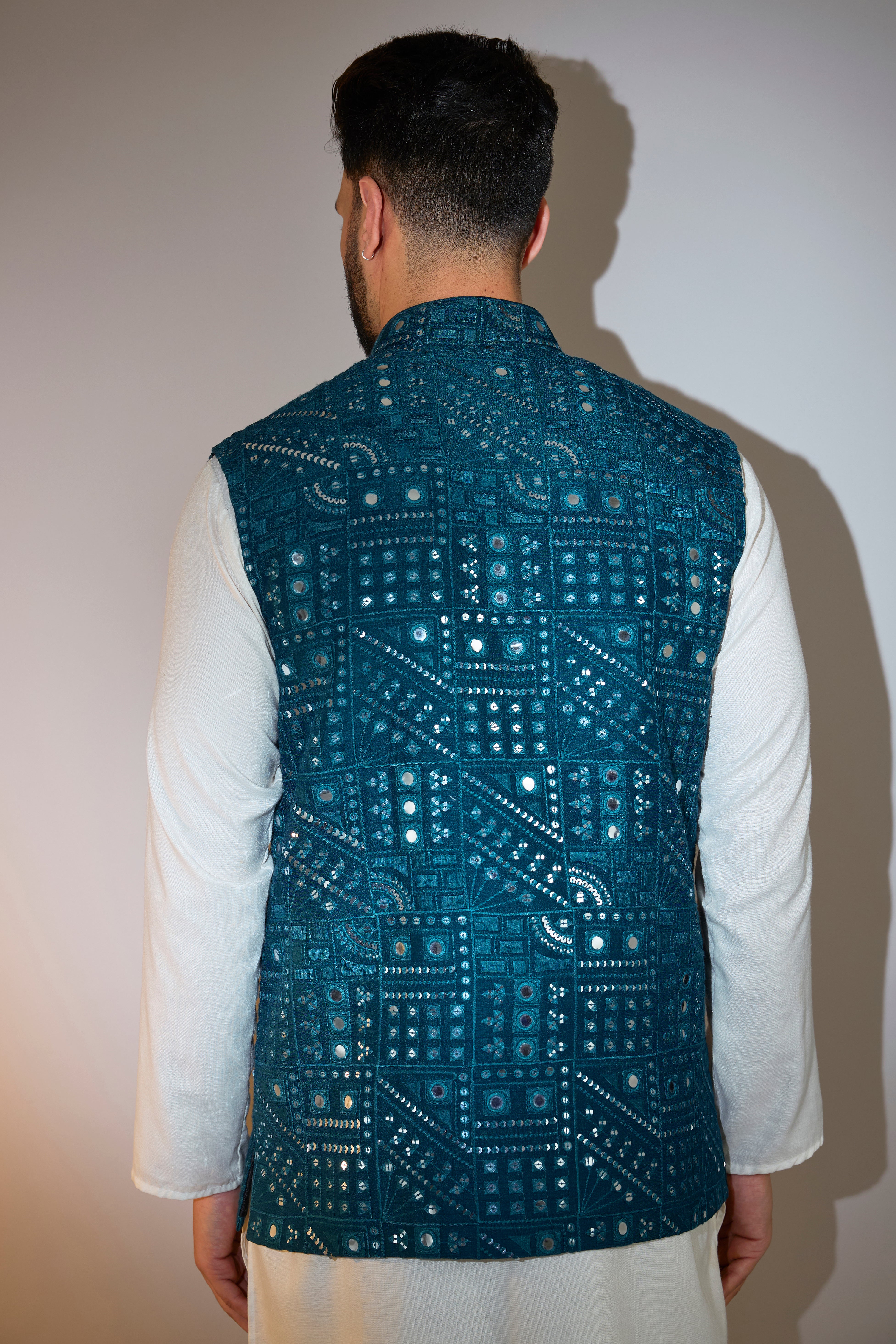 teal mirror work jacket