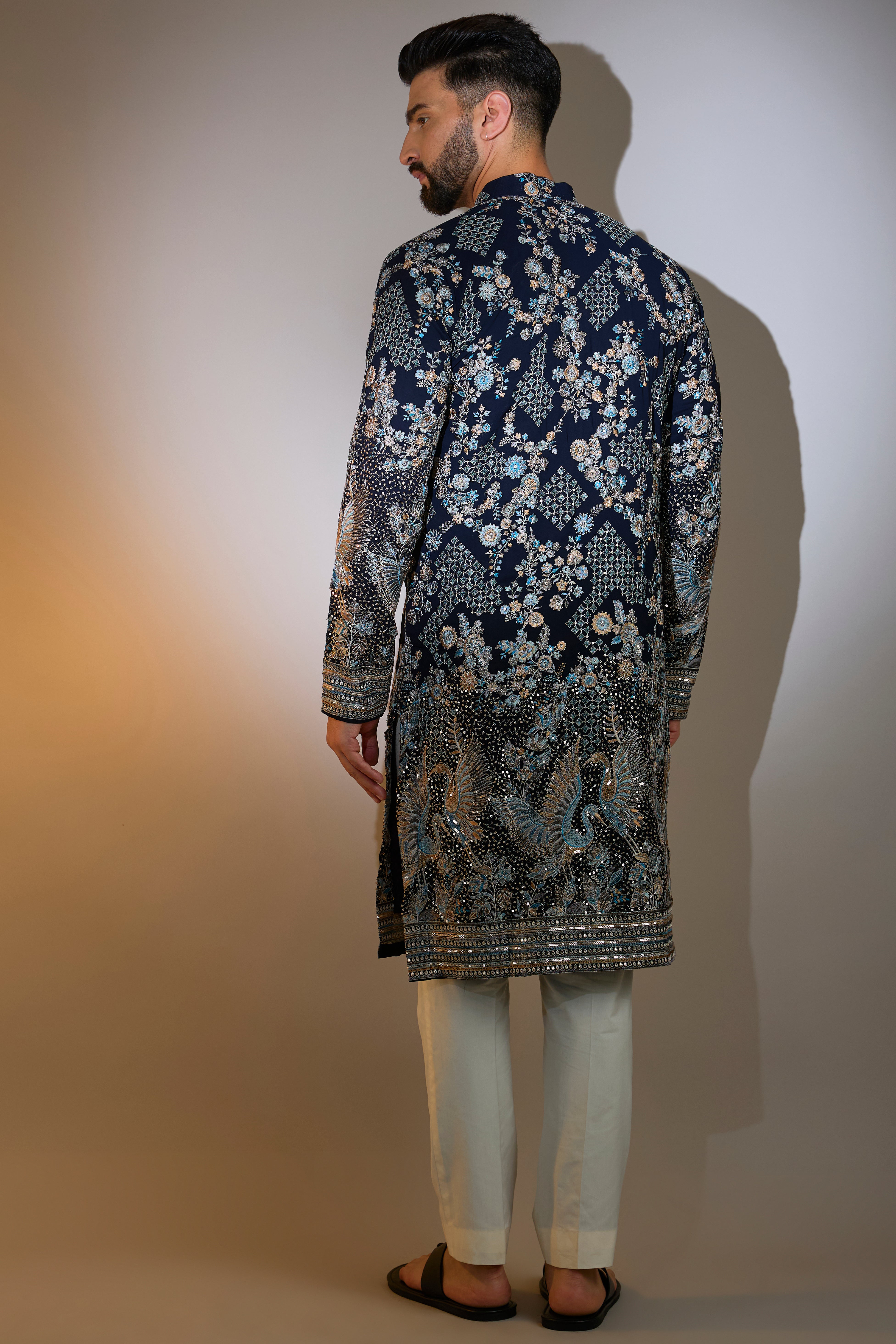 mehndi green floral kurta with detailed aari work