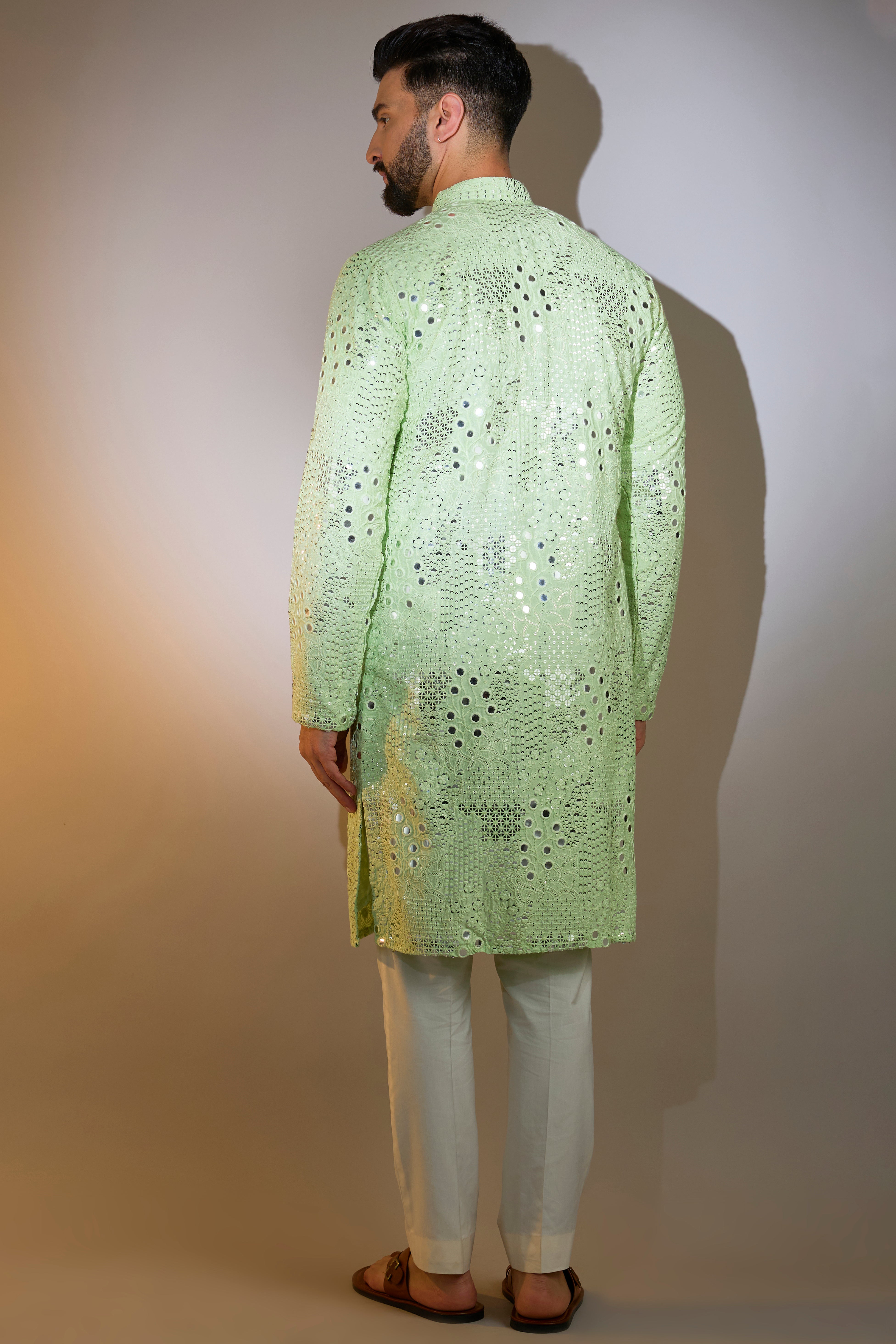 pastel green mirror work kurta