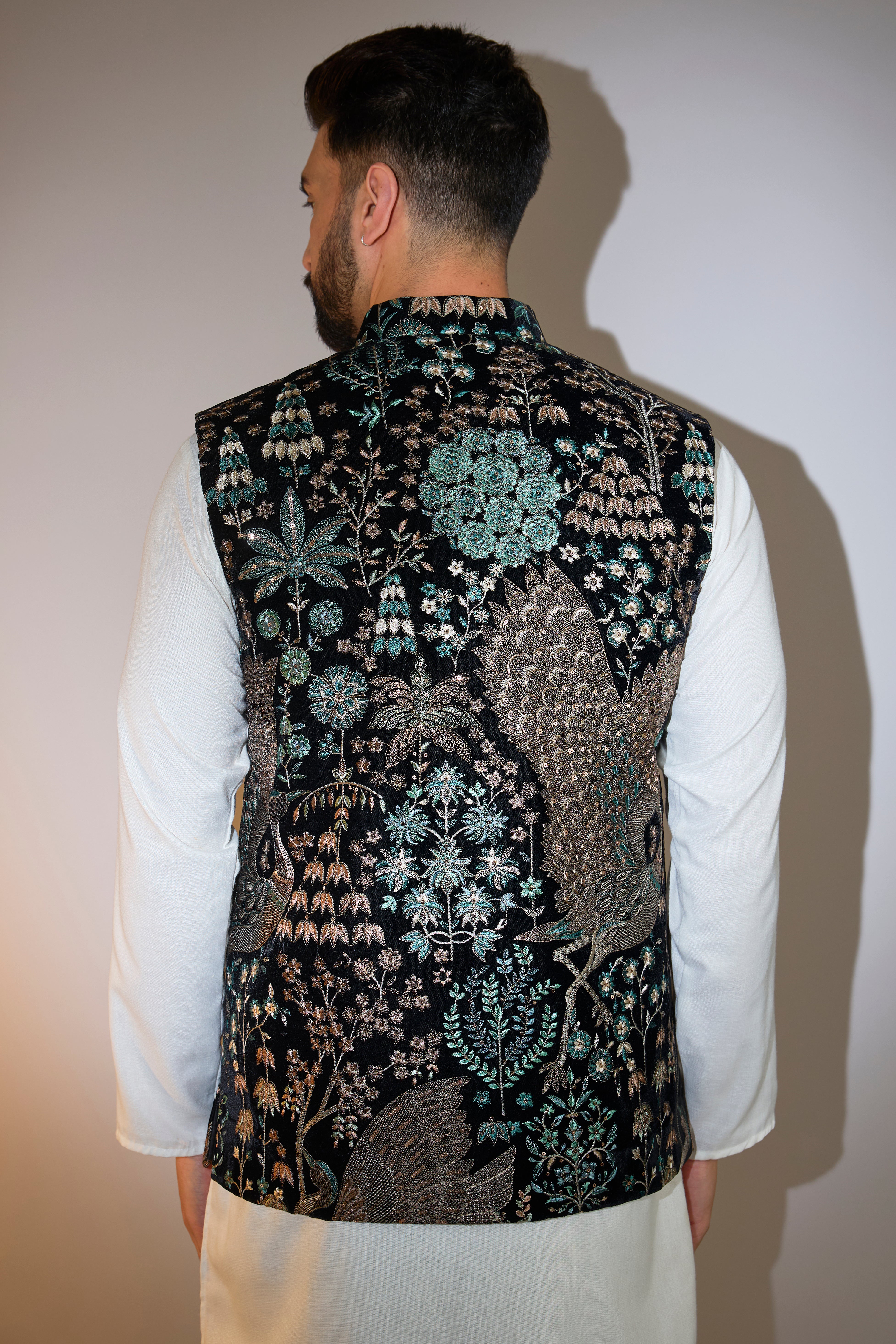 black flora and fauna short nehru jacket