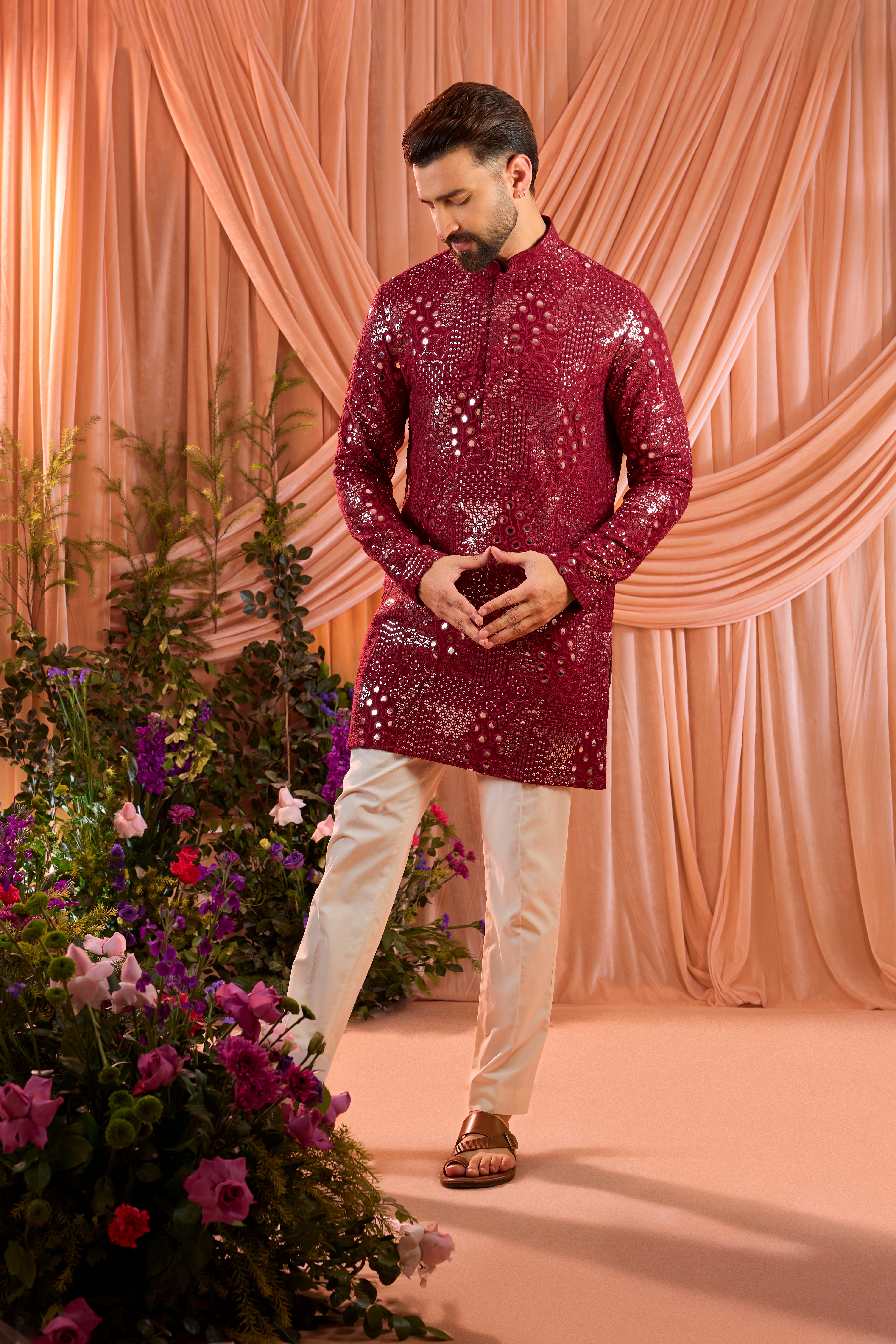 Signature maroon short mirror work kurta