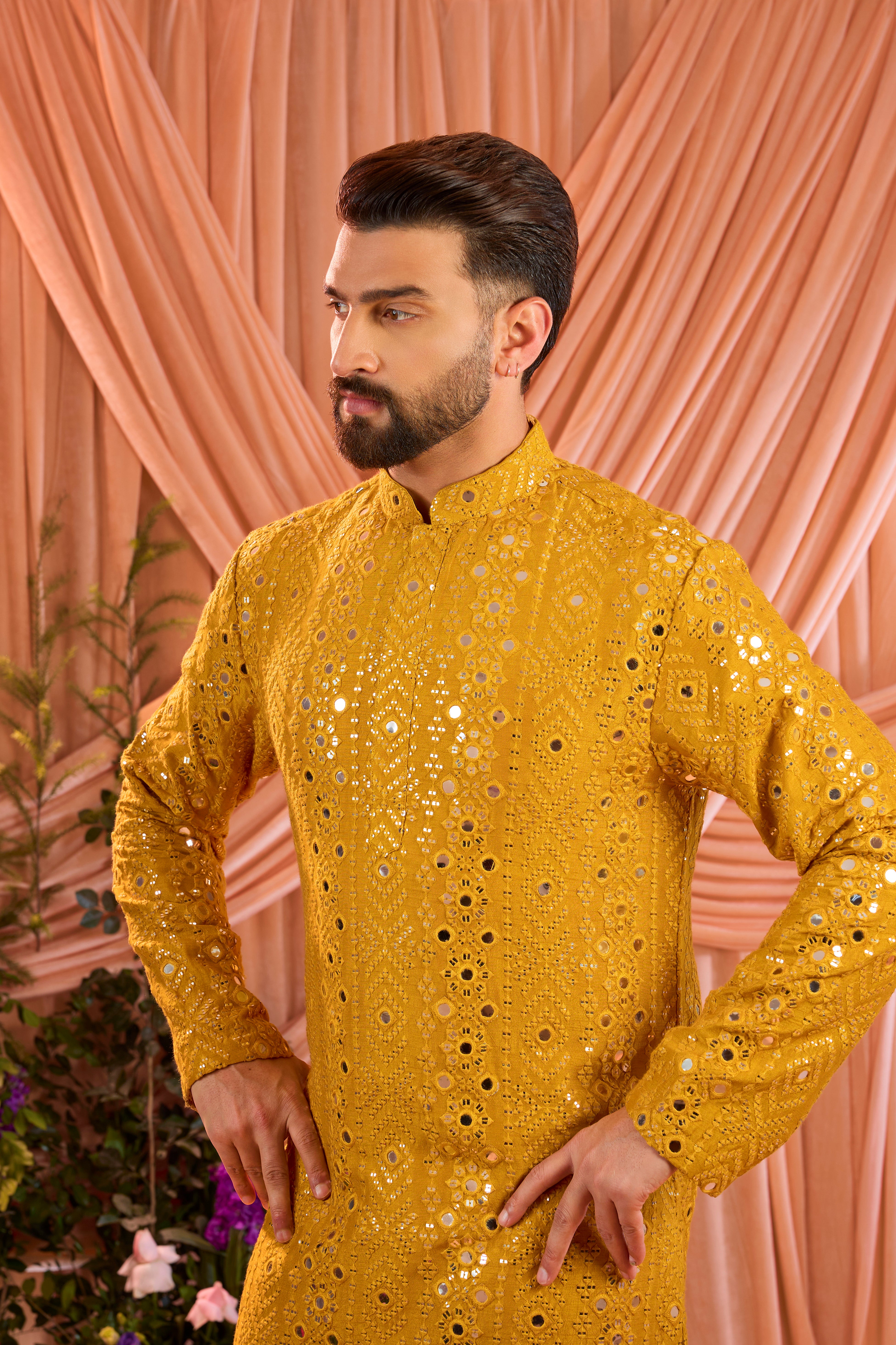 Signature  mustard short mirror work kurta