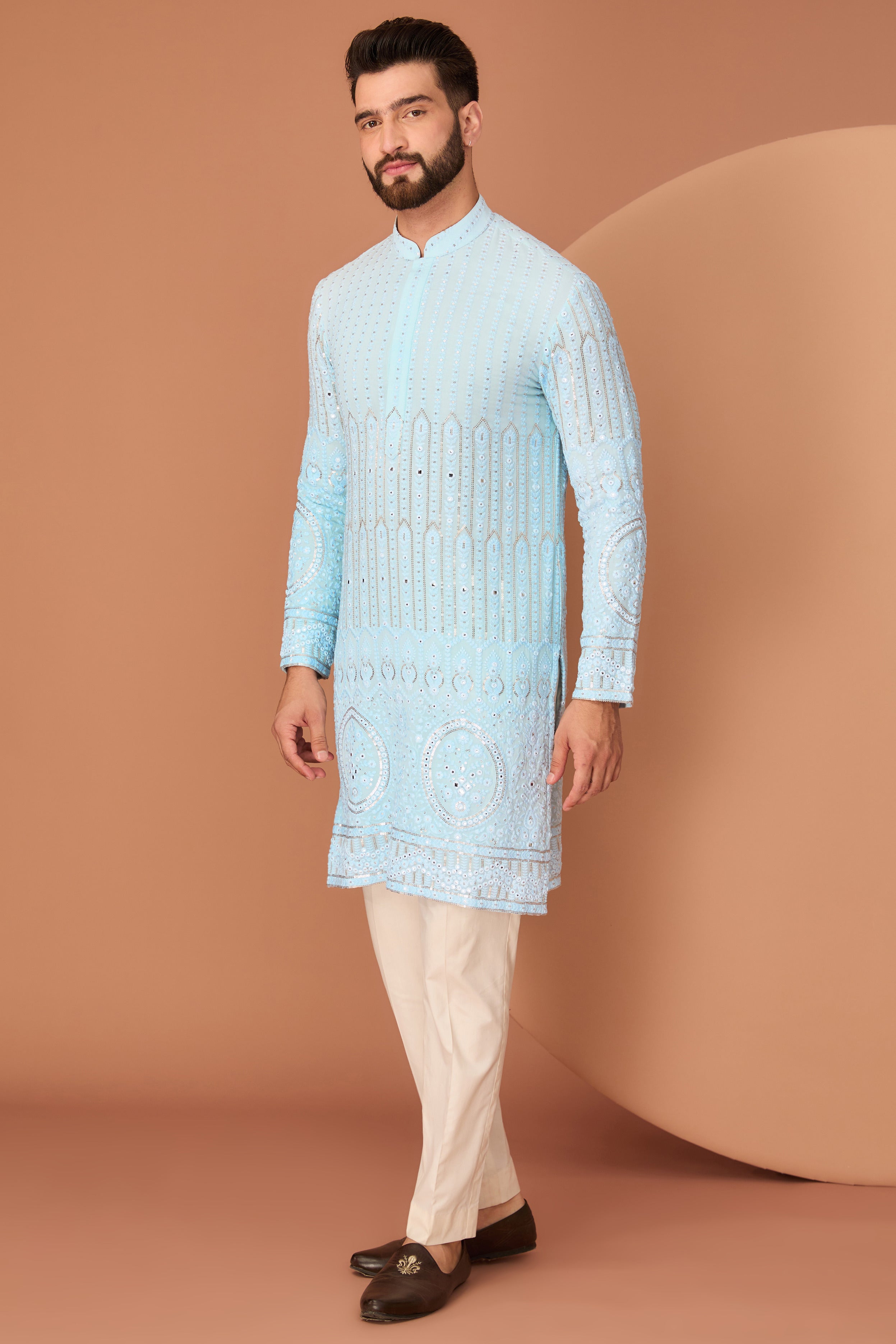 Sky Blue Chikankari Kurta - kasbahmen