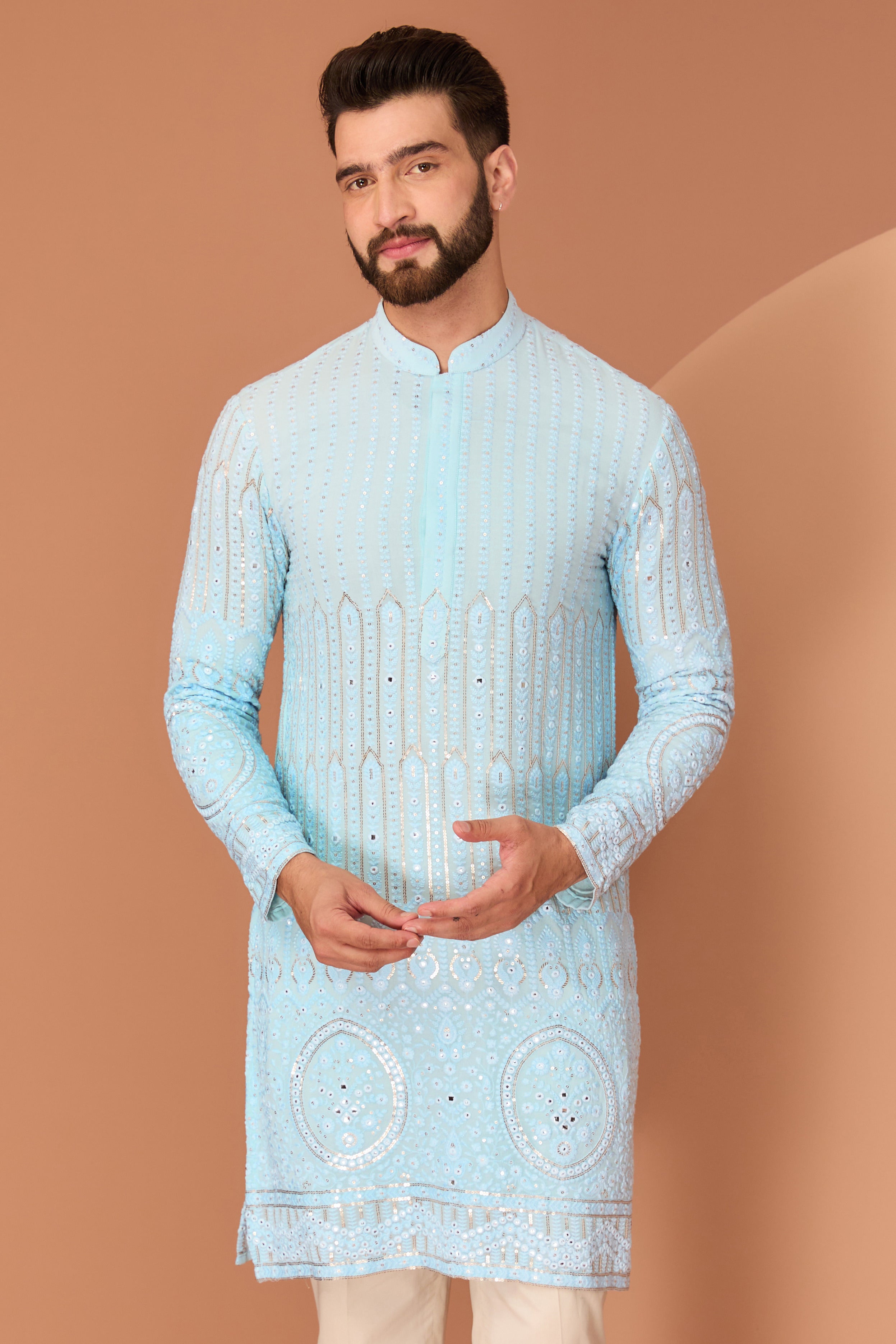 Sky Blue Chikankari Kurta - kasbahmen