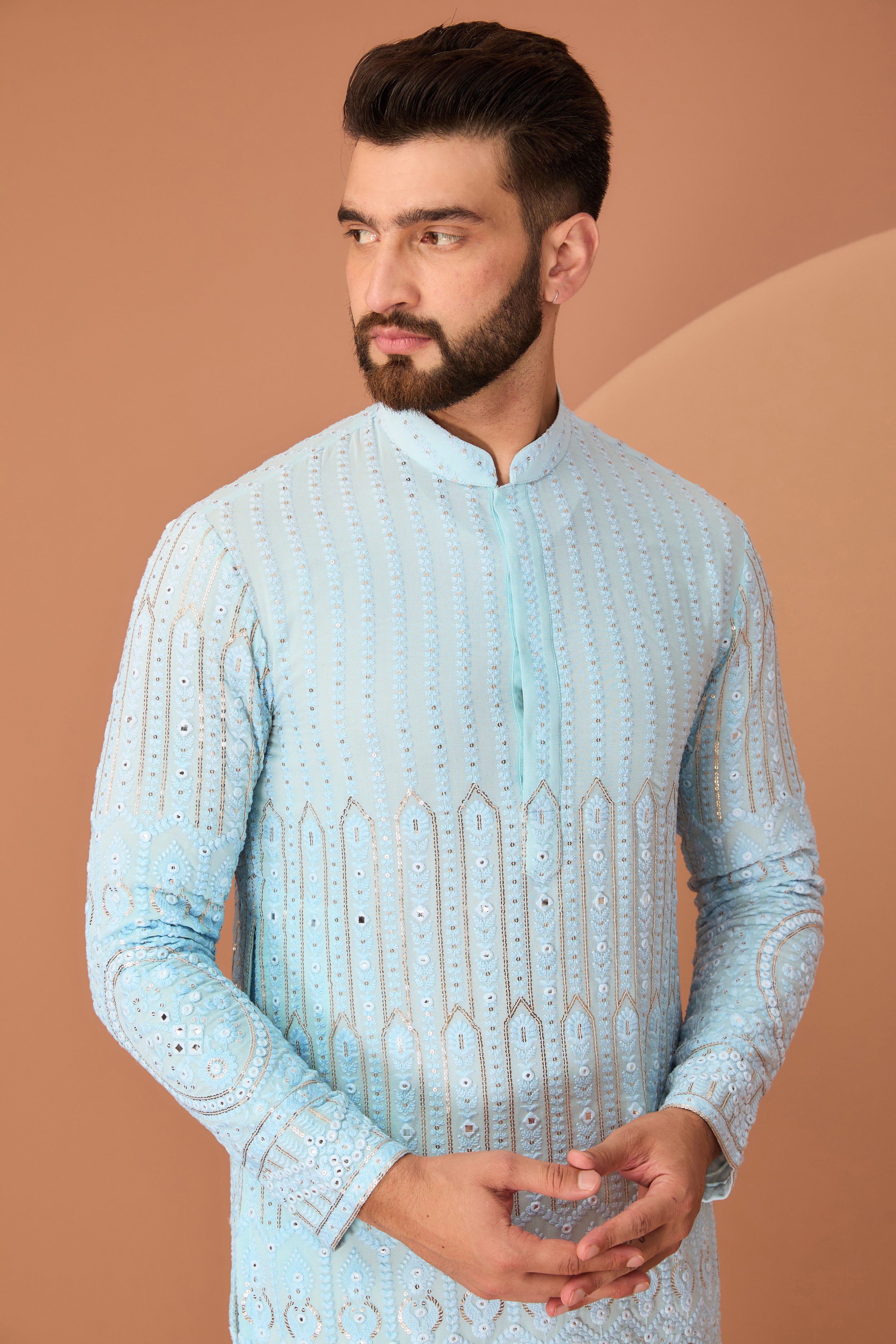 Sky Blue Chikankari Kurta - kasbahmen