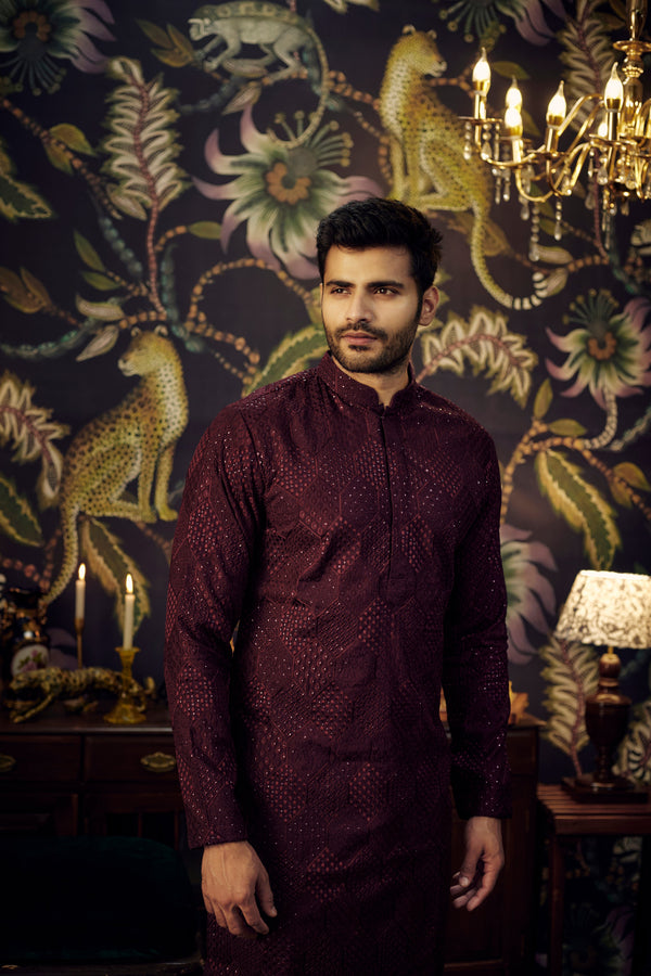 Wine Chikankari Kurta - kasbahmen