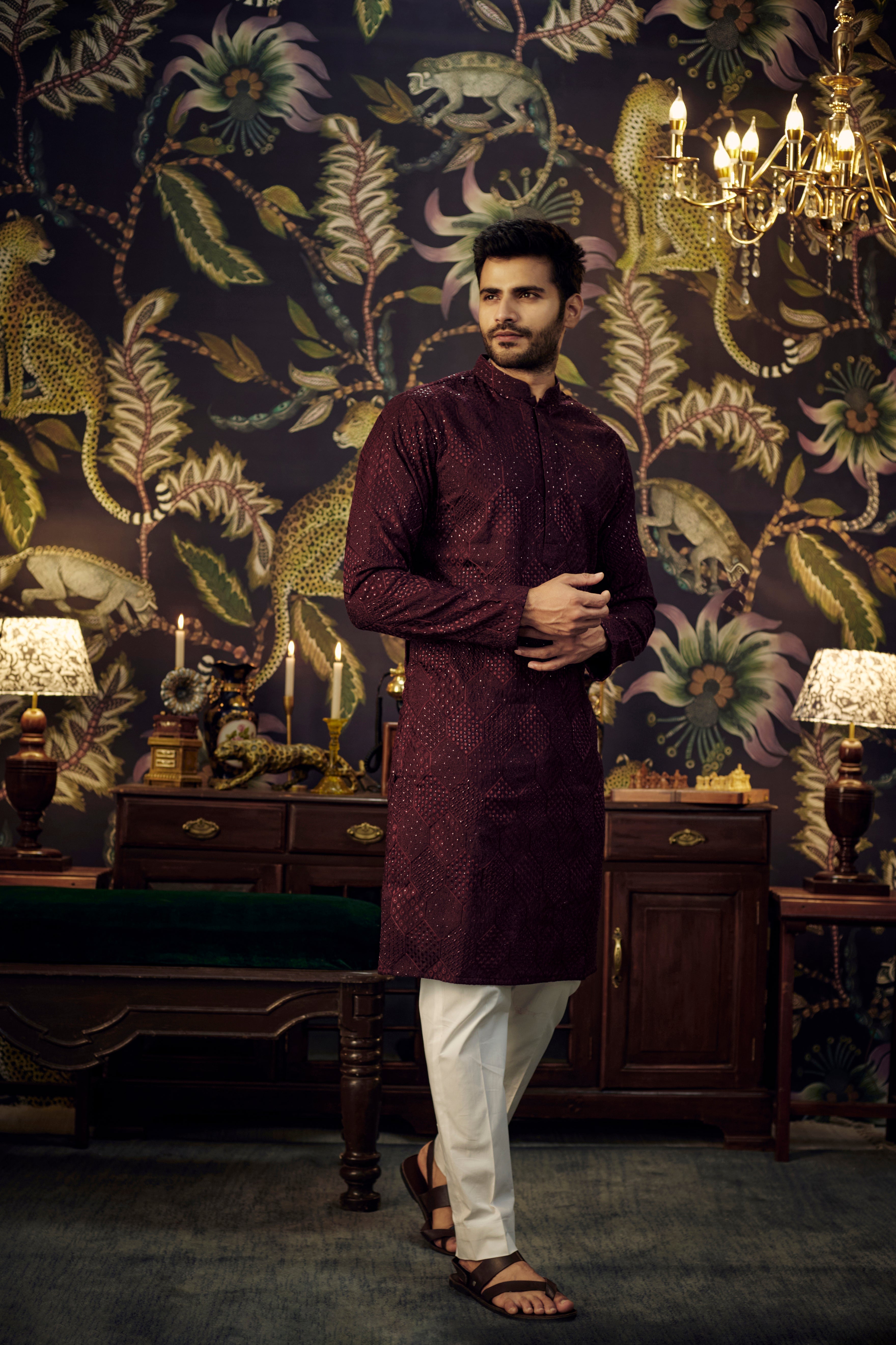 Wine Chikankari Kurta - kasbahmen