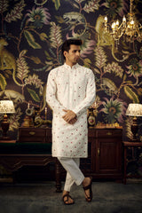 White and Pink Mirror-work Kurta