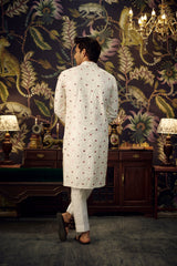 White and Pink Mirror-work Kurta