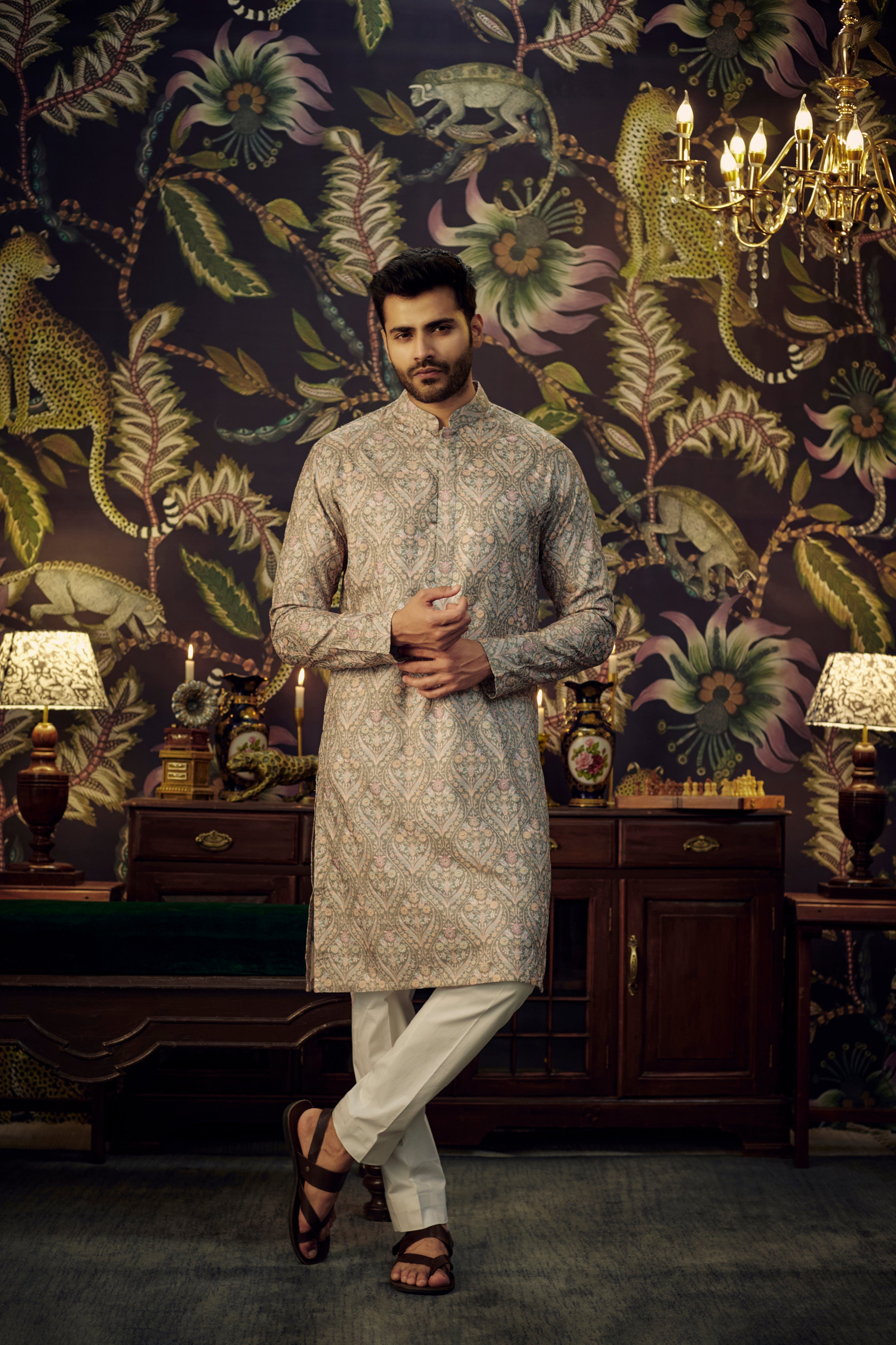 Dark Mint Kashmiri Embroidred Chikankari Kurta - kasbahmen