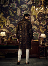 Black kurta with intricate thread and golden sequin embroidery - kasbahmen