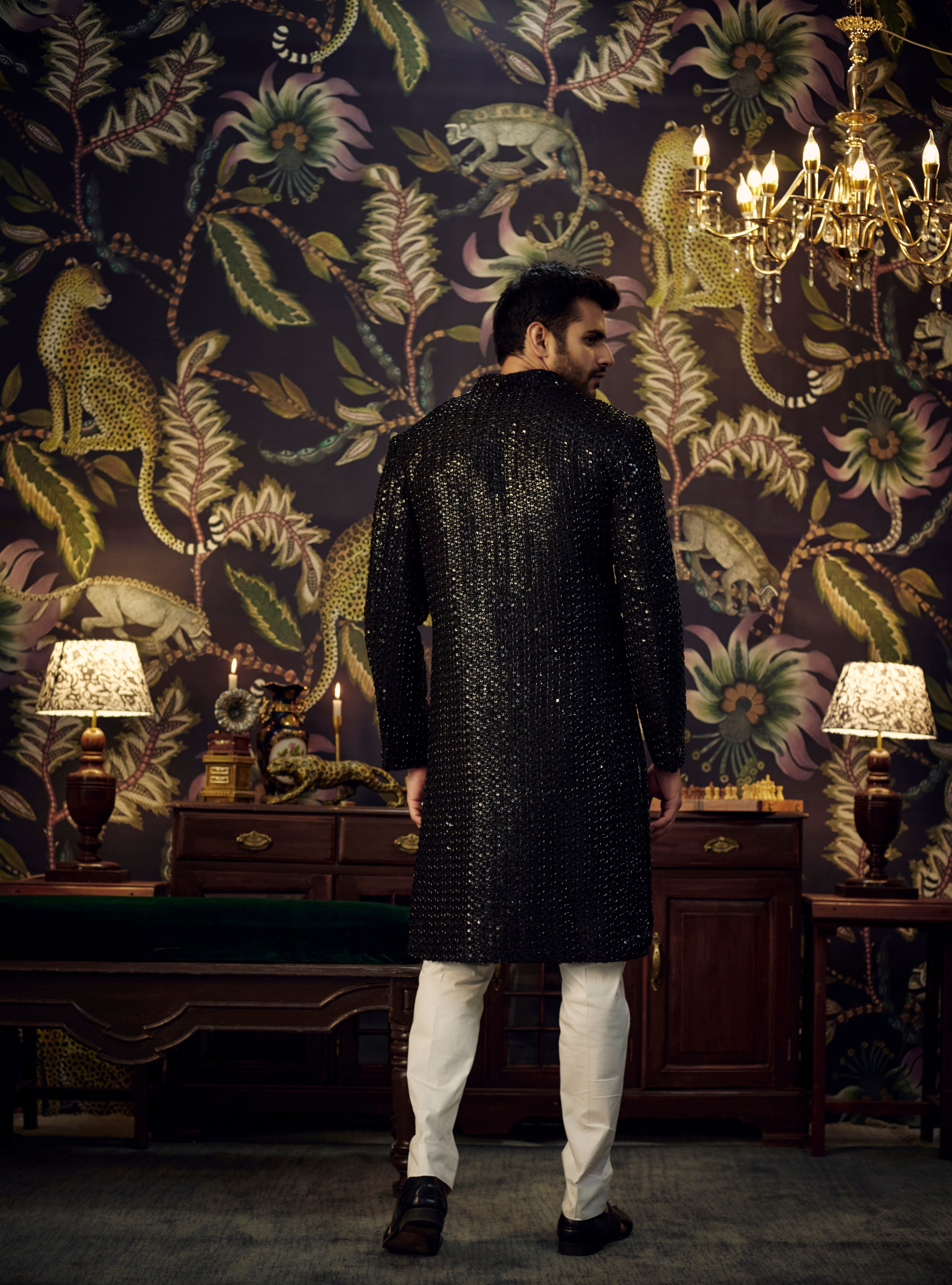 Black cut-dana long Indowestern Sherwani - kasbahmen