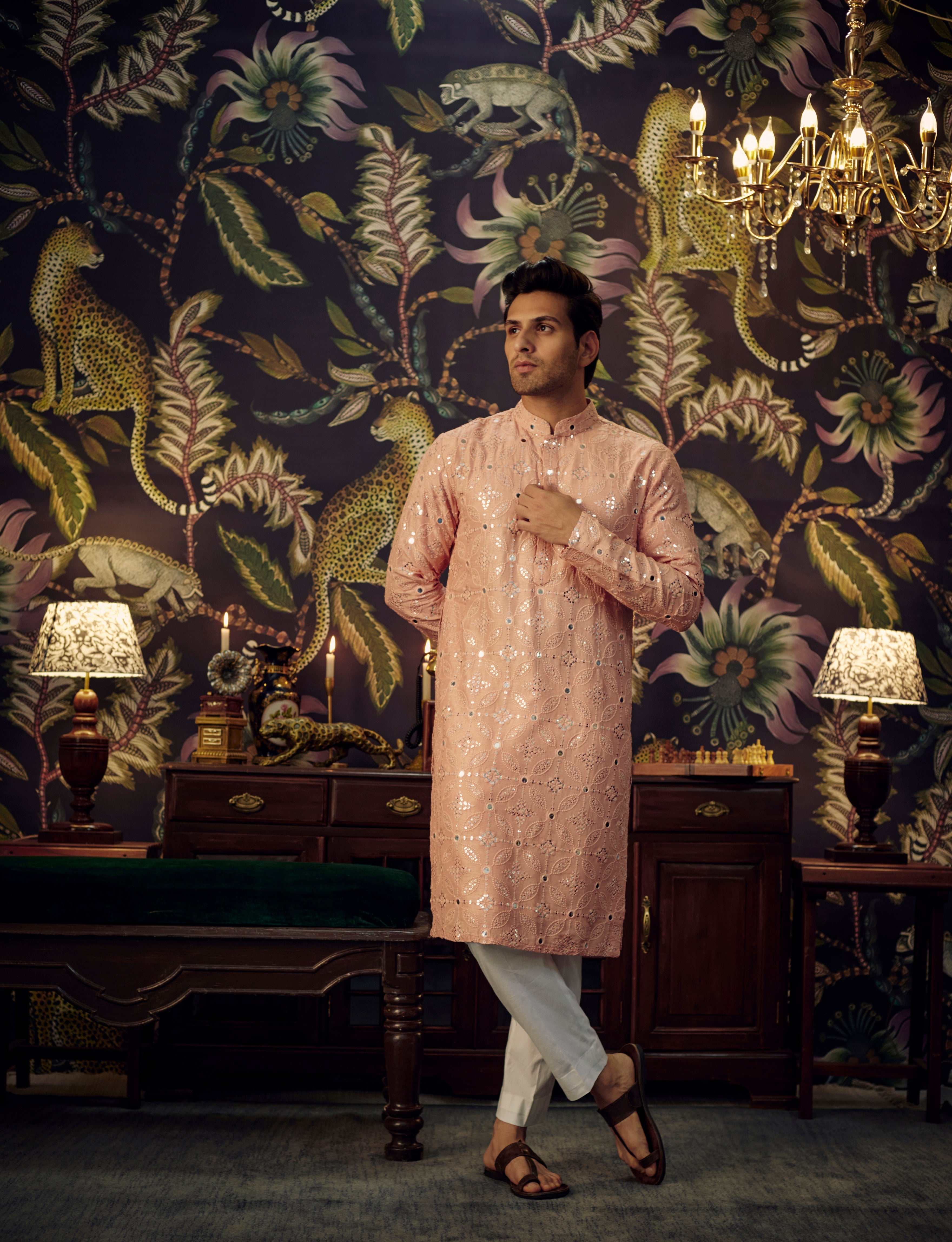 Classic peach mirror-work kurta - kasbahmen