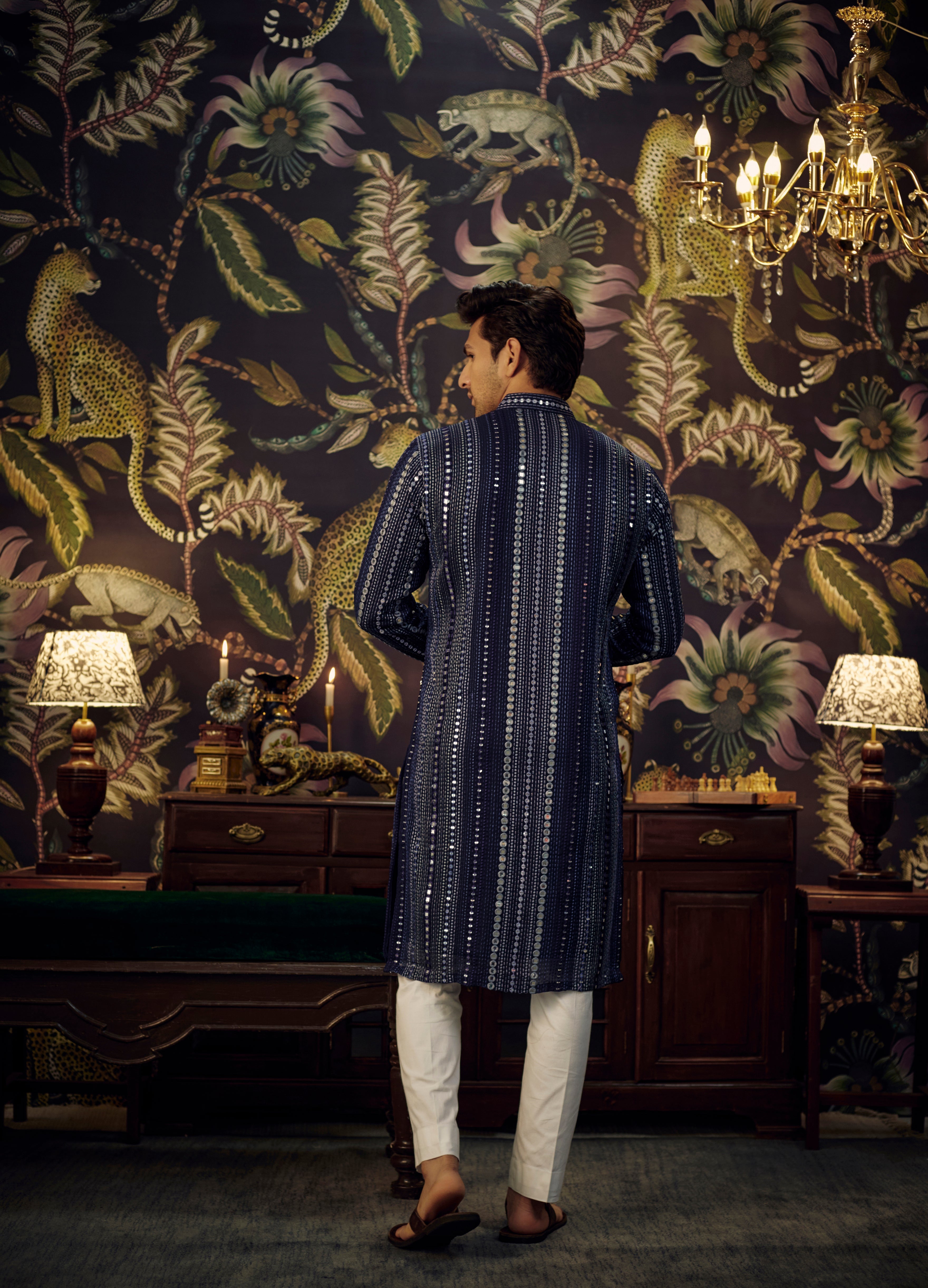 Regal Midnight Blue Mirror-work kurta - kasbahmen