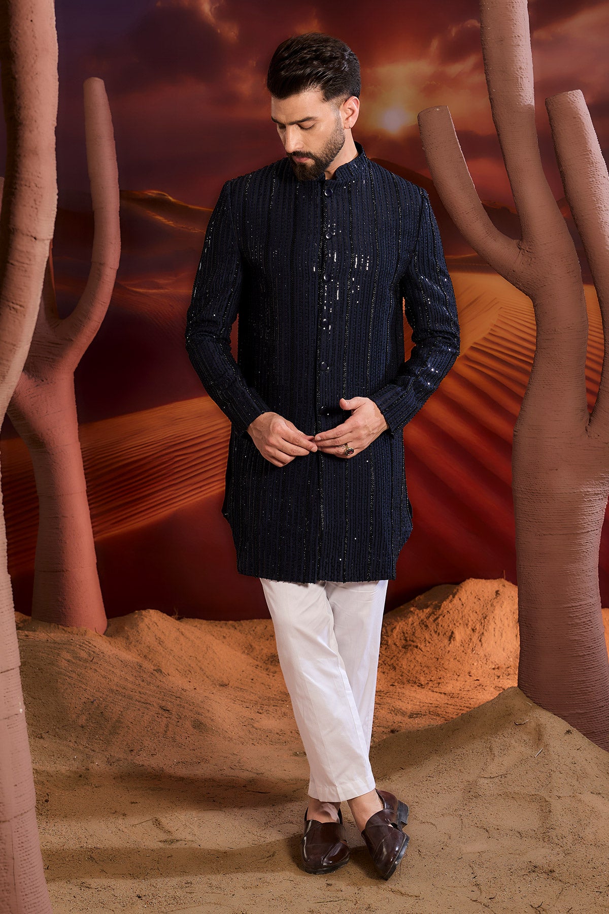 Navy Blue Royal Cut Indowestern
