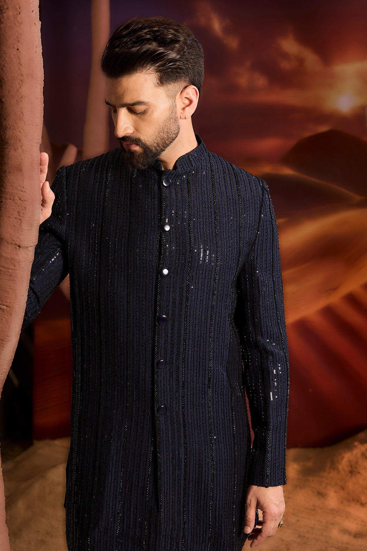 Navy Blue Royal Cut Indowestern