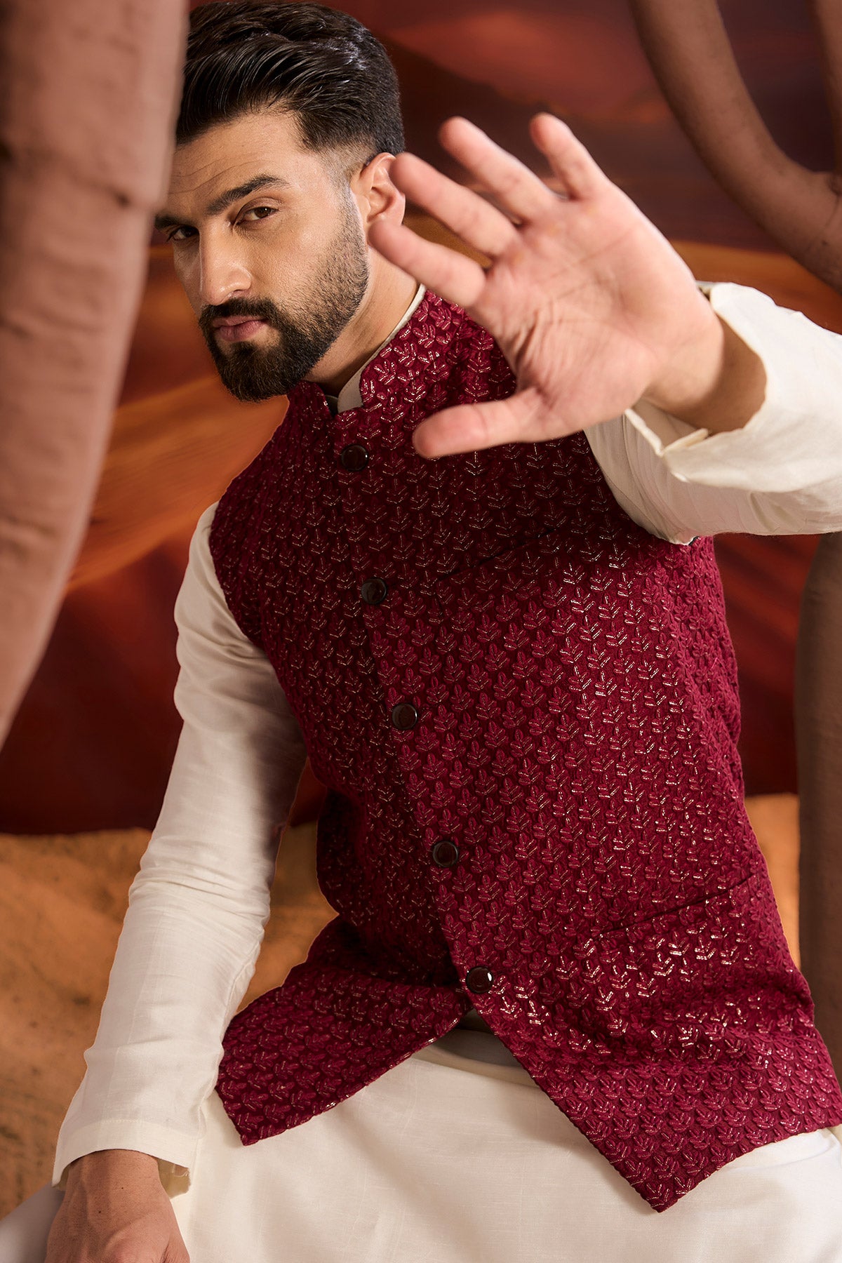 Maroon Chikakari Short Jacket