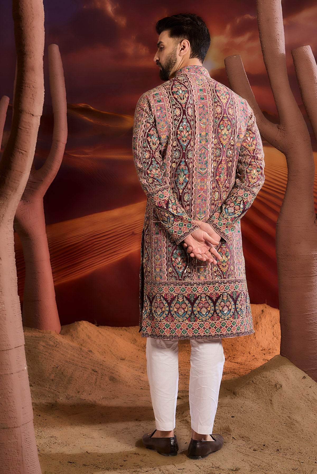 Purple Floral Kurta With Intricate Multi Thread And Zari Work