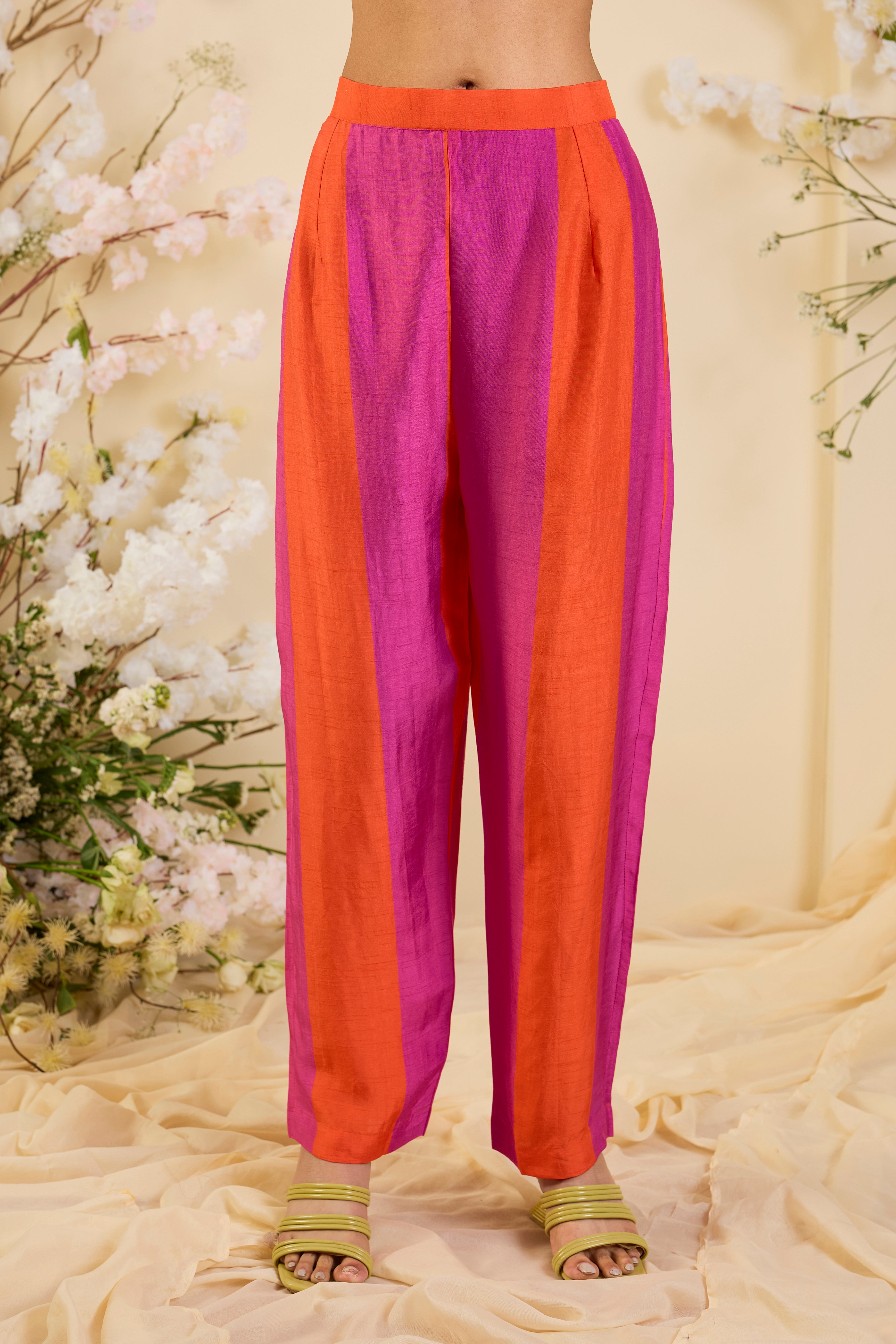 Rangrez Silk Kurta Set in Fuchsia & Vermilion
