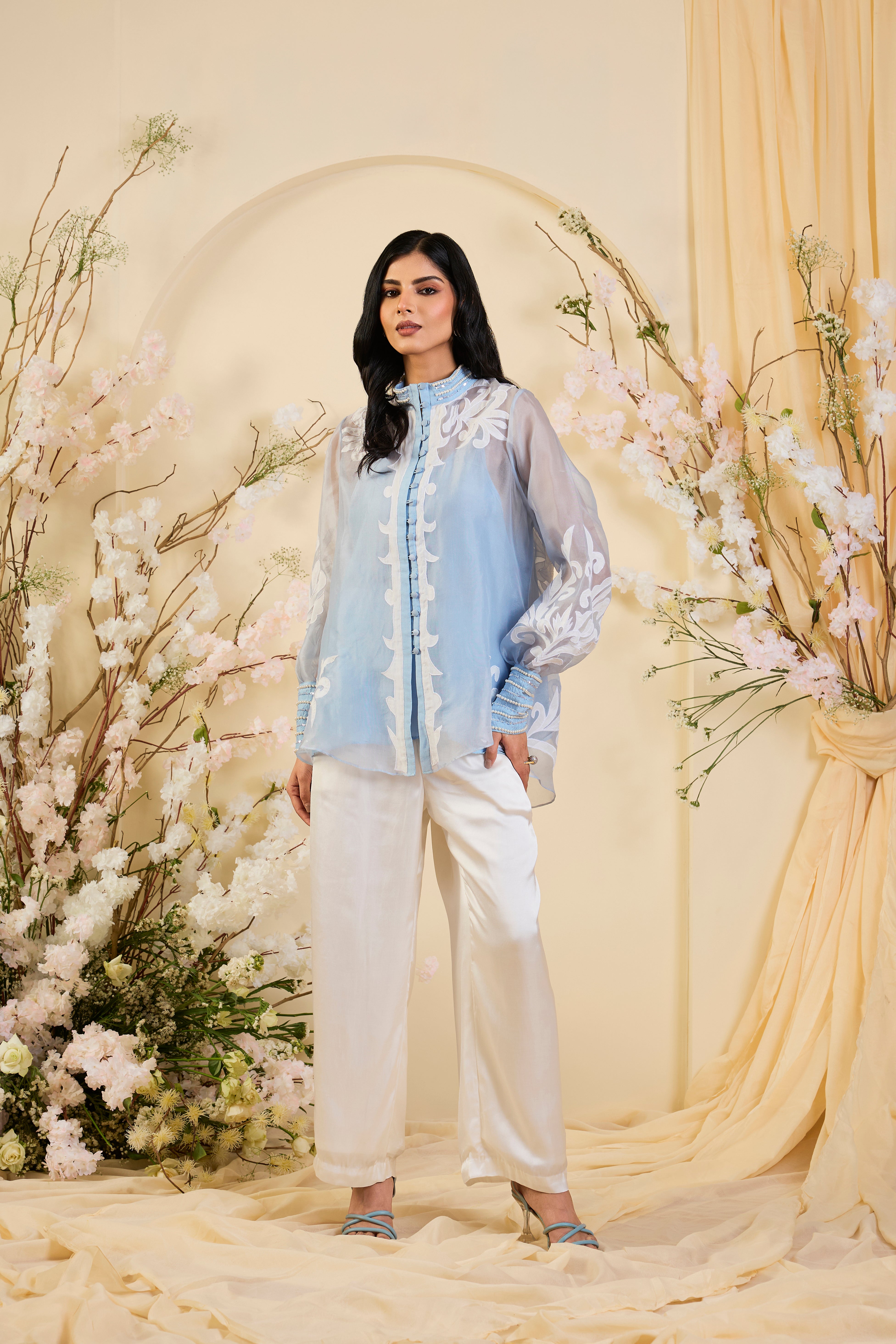 Noor Sheer Organza Ensemble in Powder Blue